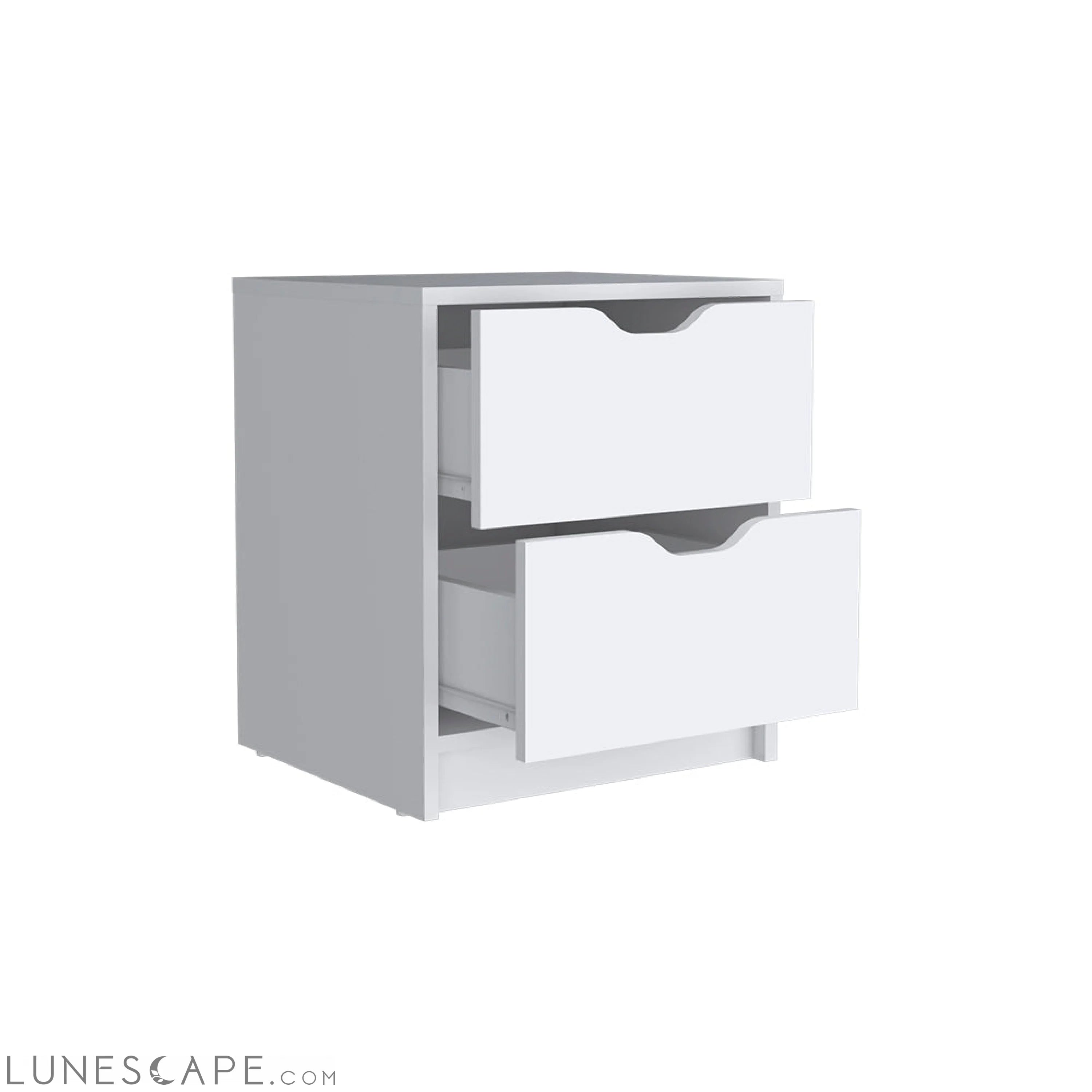 Bennett 2 Piece Bedroom Set, Nightstand + Dresser, White Finish LUNESCAPE
