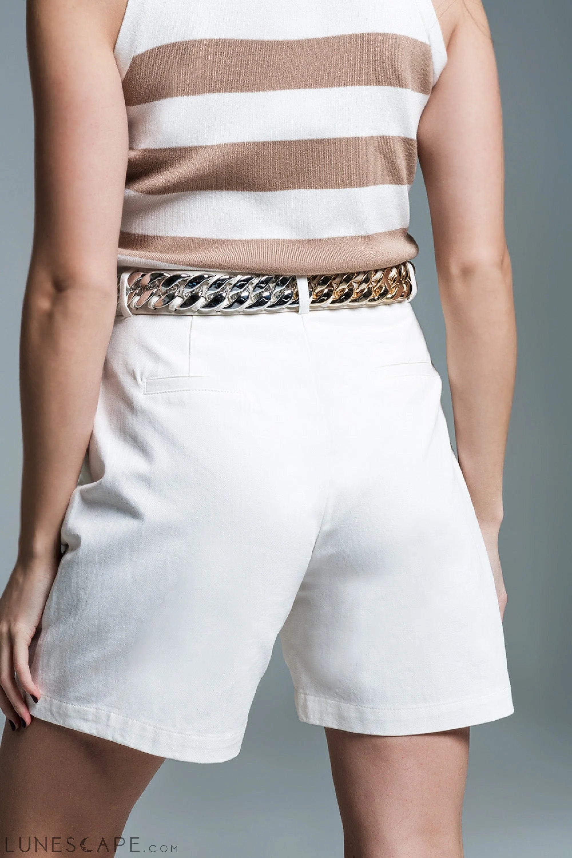 Bermuda Relaxed Fit Shorts With Front Pleats in White LUNESCAPE