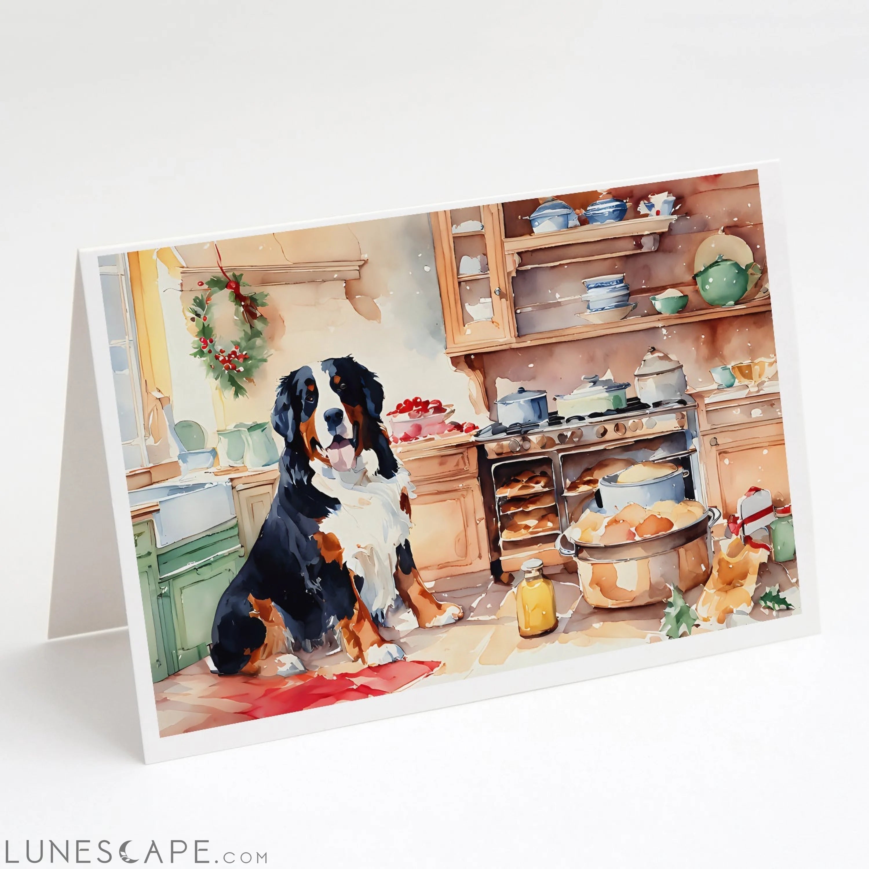 Bernese Mountain Dog Christmas Cookies Greeting Cards Pack of 8 LUNESCAPE