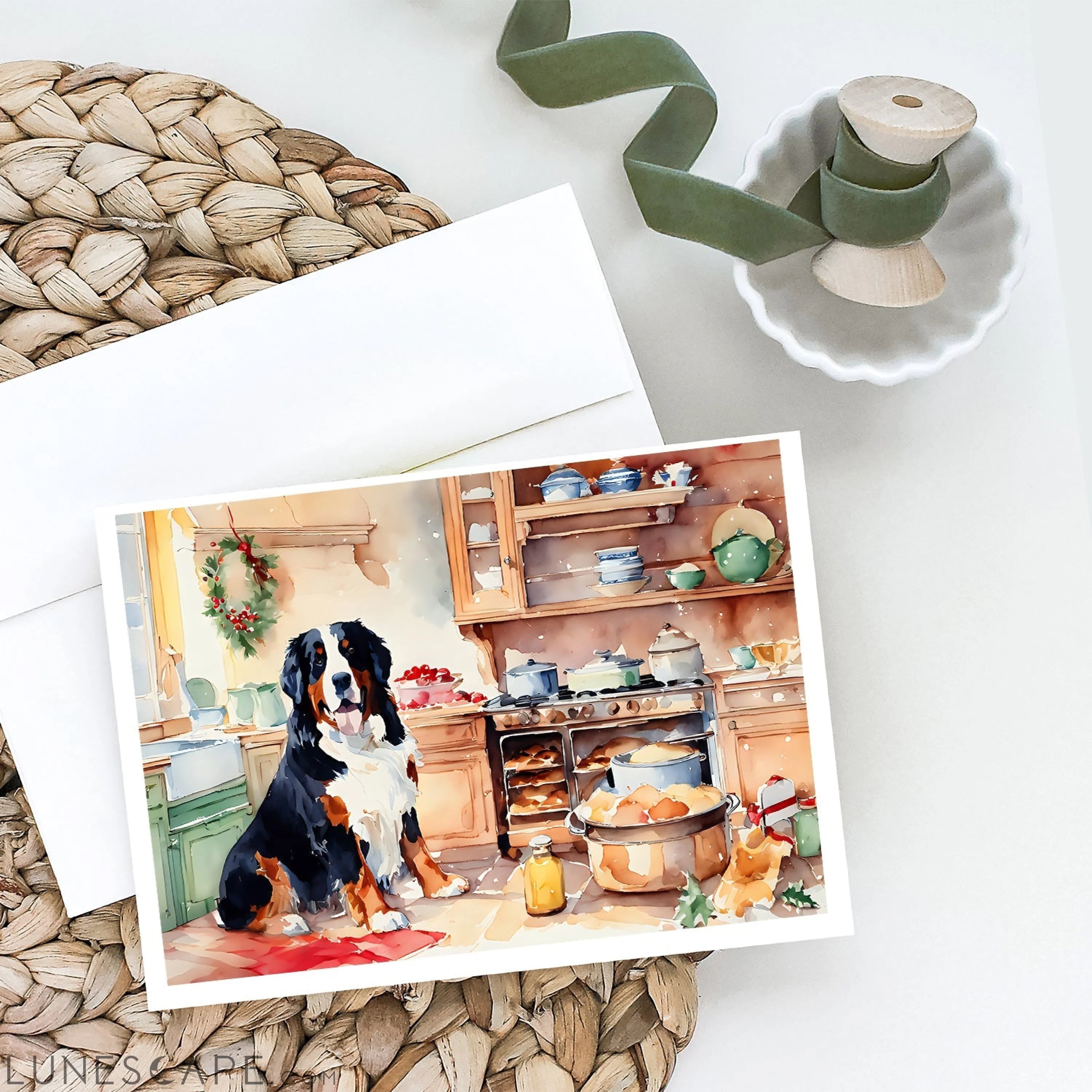 Bernese Mountain Dog Christmas Cookies Greeting Cards Pack of 8 LUNESCAPE