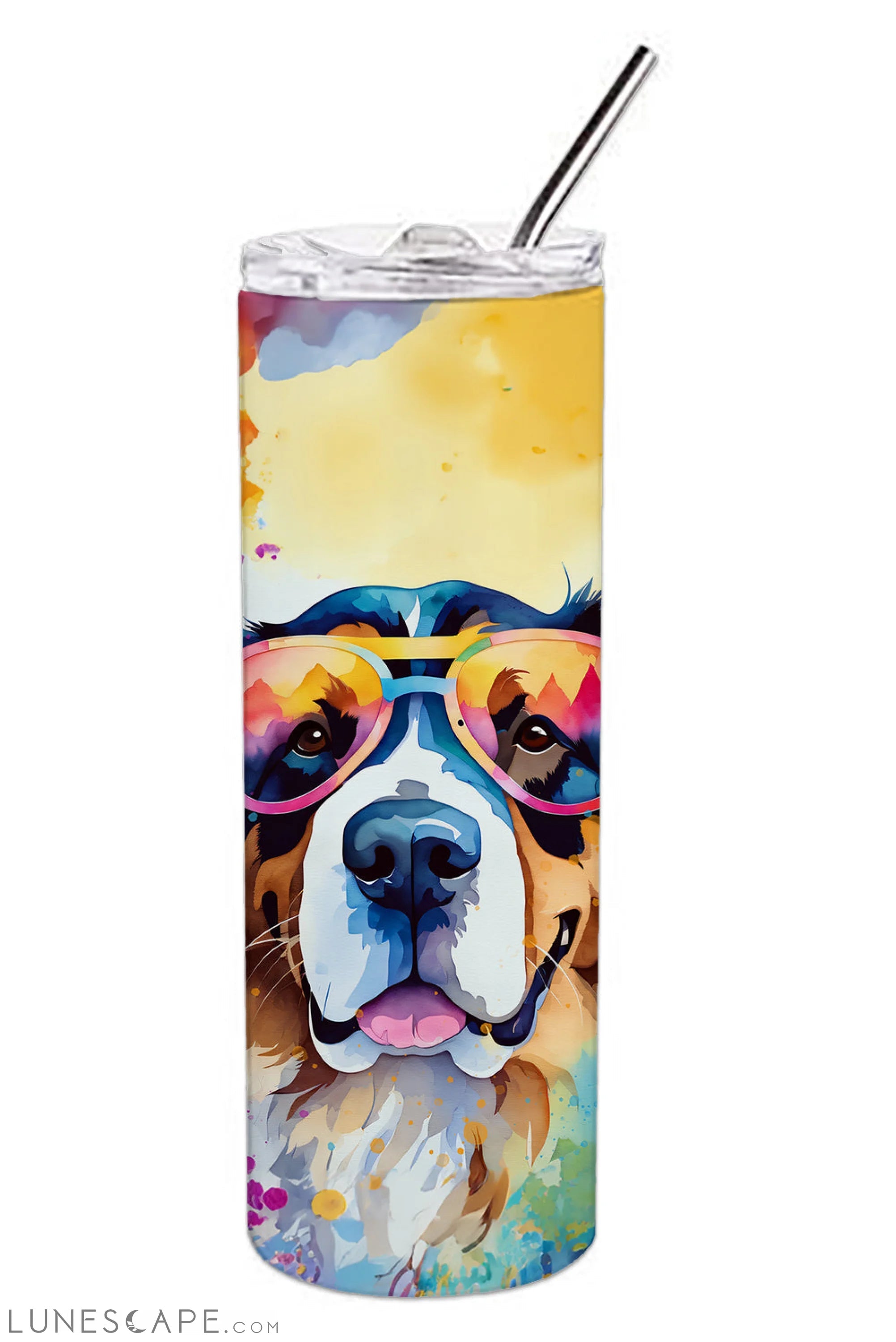Bernese Mountain Dog Hippie Dawg Stainless Steel Tumbler Travel Mug LUNESCAPE
