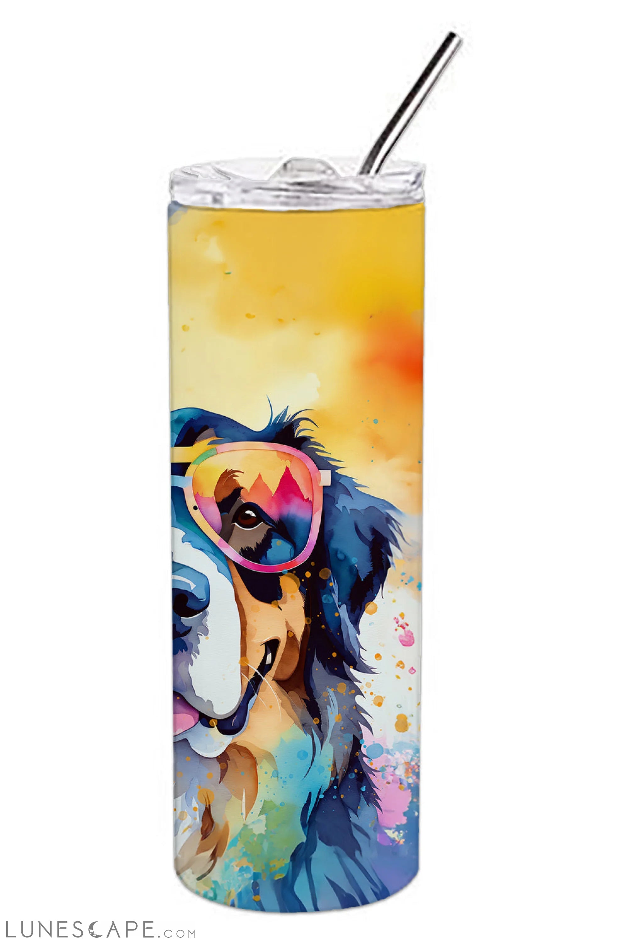 Bernese Mountain Dog Hippie Dawg Stainless Steel Tumbler Travel Mug LUNESCAPE