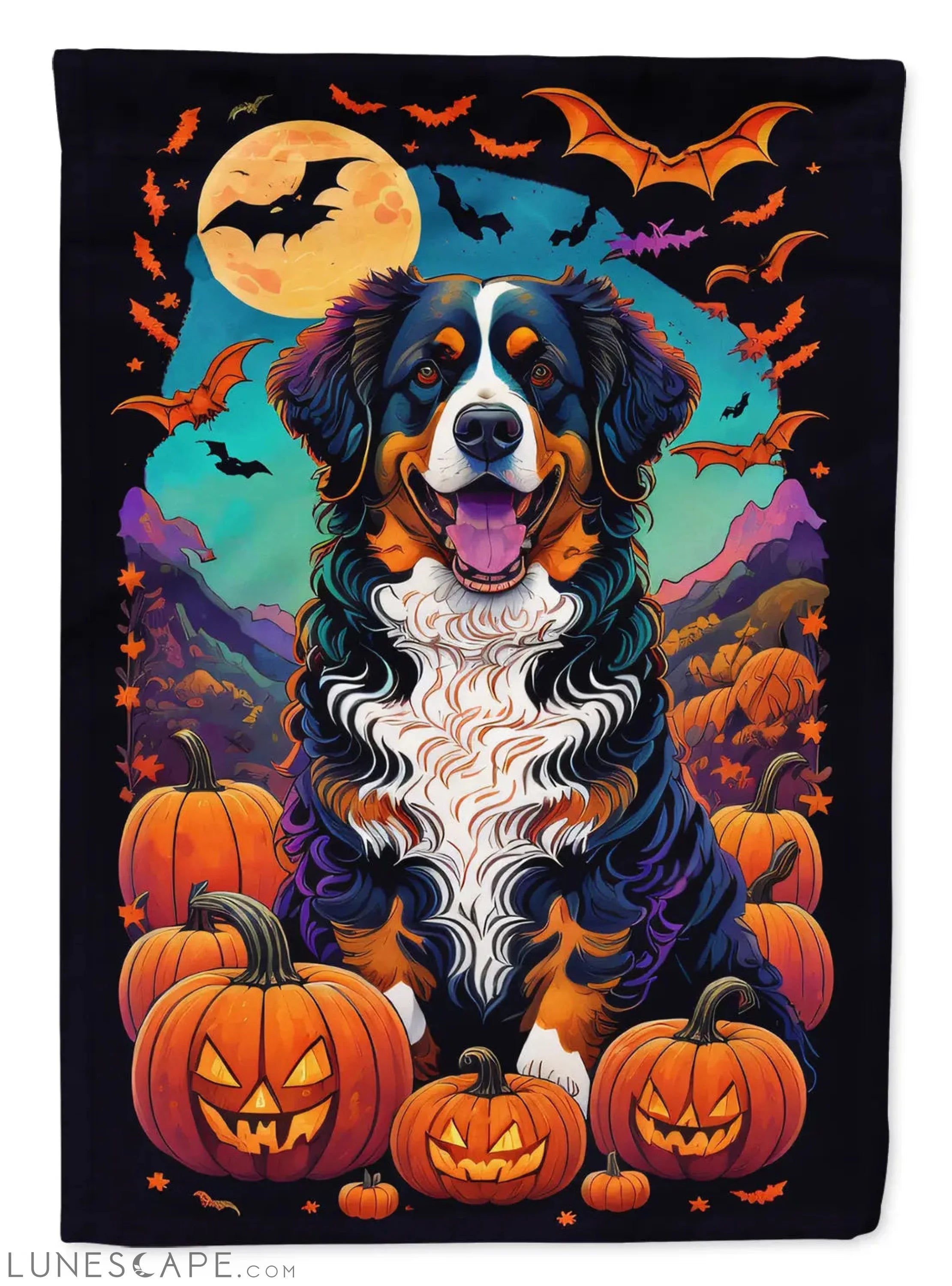 Bernese Mountain Dog Witchy Halloween Garden Flag LUNESCAPE