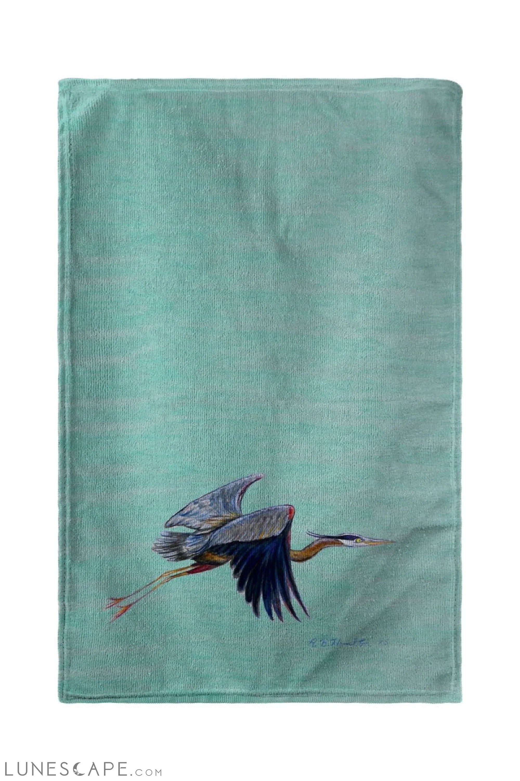 Betsy Drake 30 x 50 in. Aqua Eddies Blue Heron Beach Towel LUNESCAPE