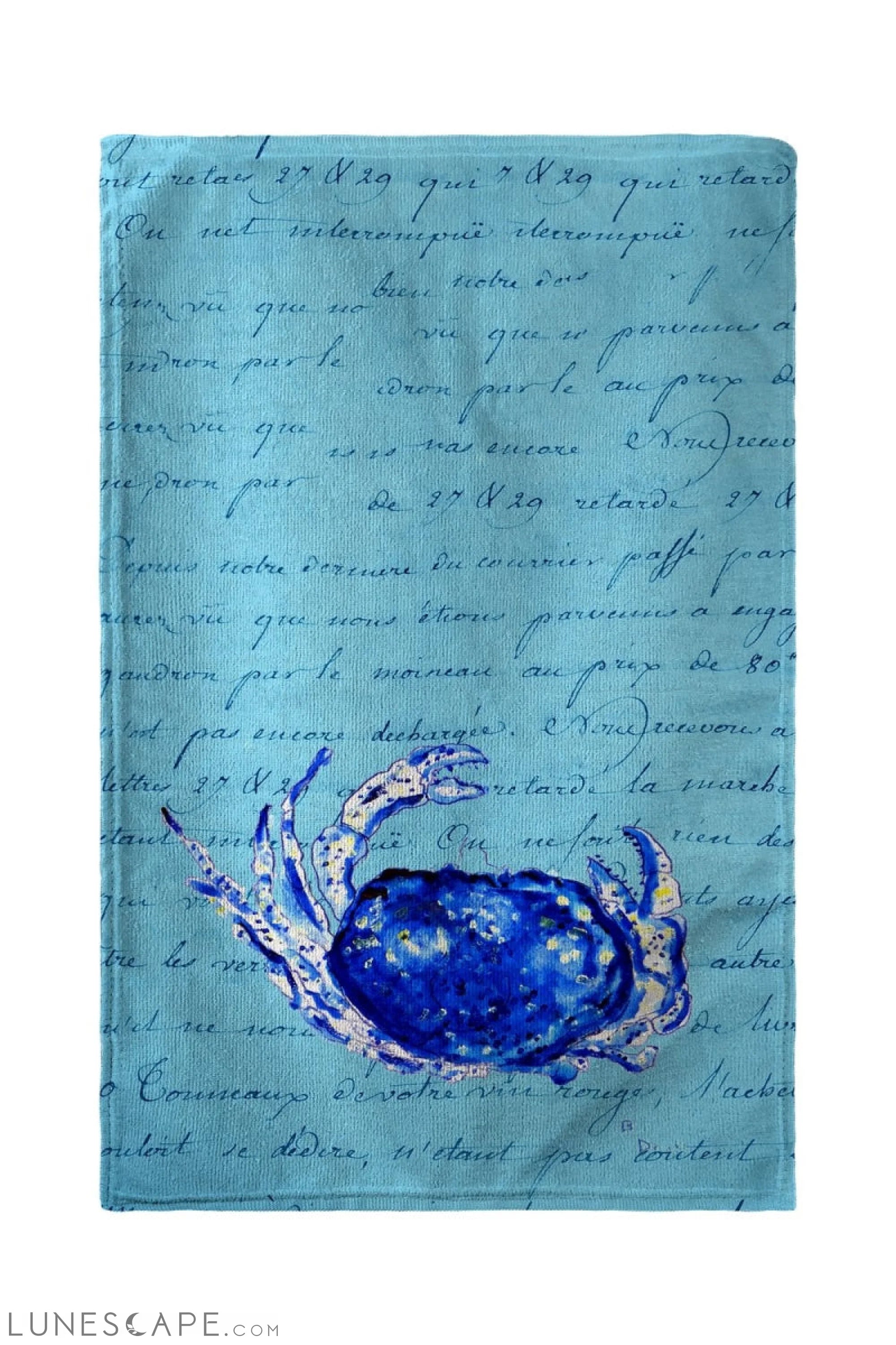 Betsy Drake 30 x 50 in. Blue Script Crab Beach Towel LUNESCAPE