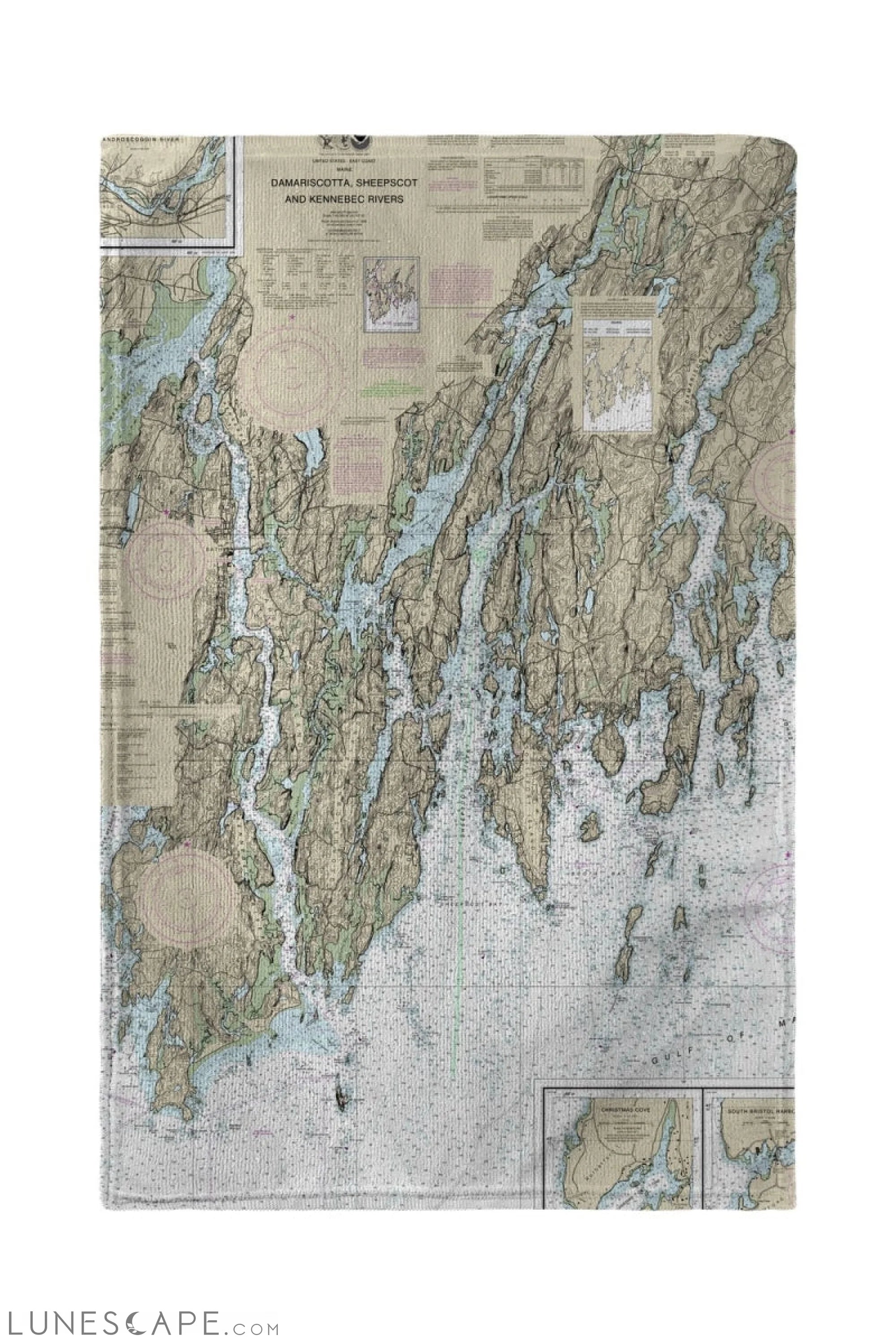 Betsy Drake BoothBay, ME Nautical Map Beach Towel - 30 x LUNESCAPE