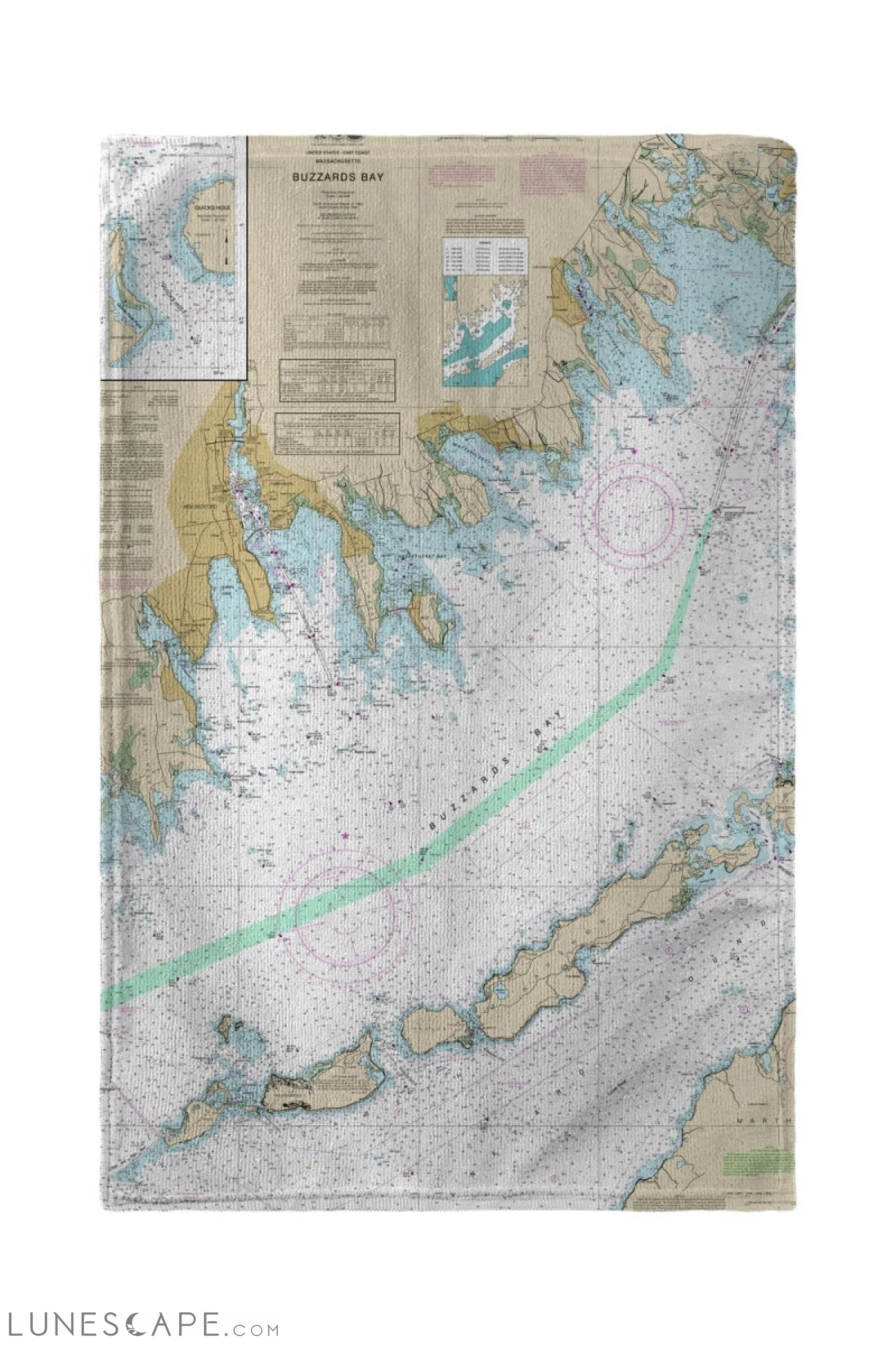 Betsy Drake Buzzards Bay, MA Nautical Map Beach Towel - LUNESCAPE