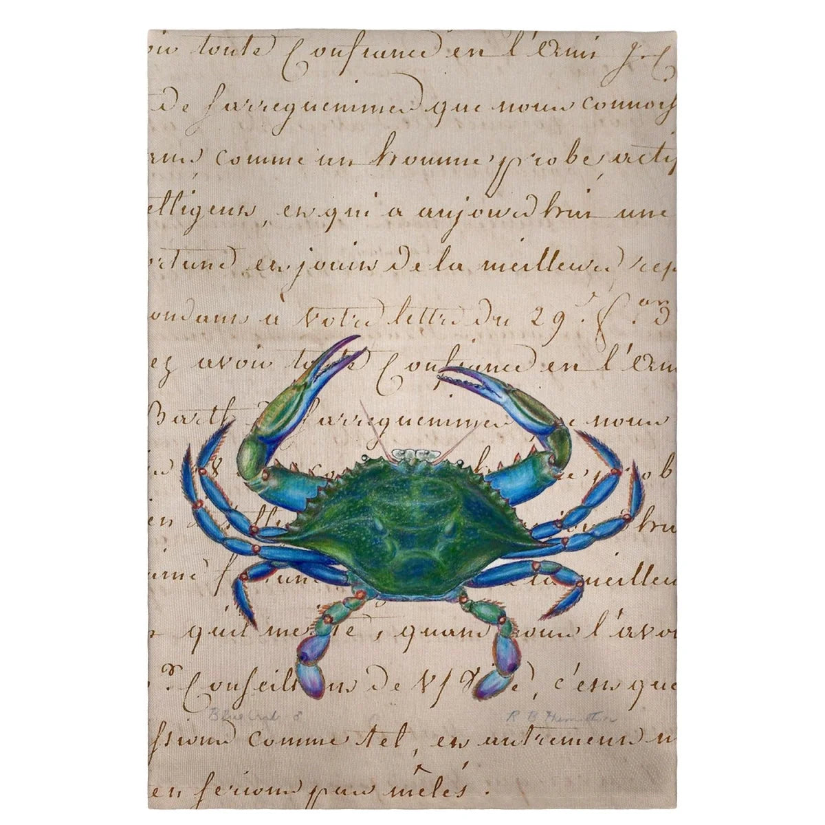Betsy Drake GT005B M Script Blue Crab Guest Towel - 20 x 20 in. LUNESCAPE