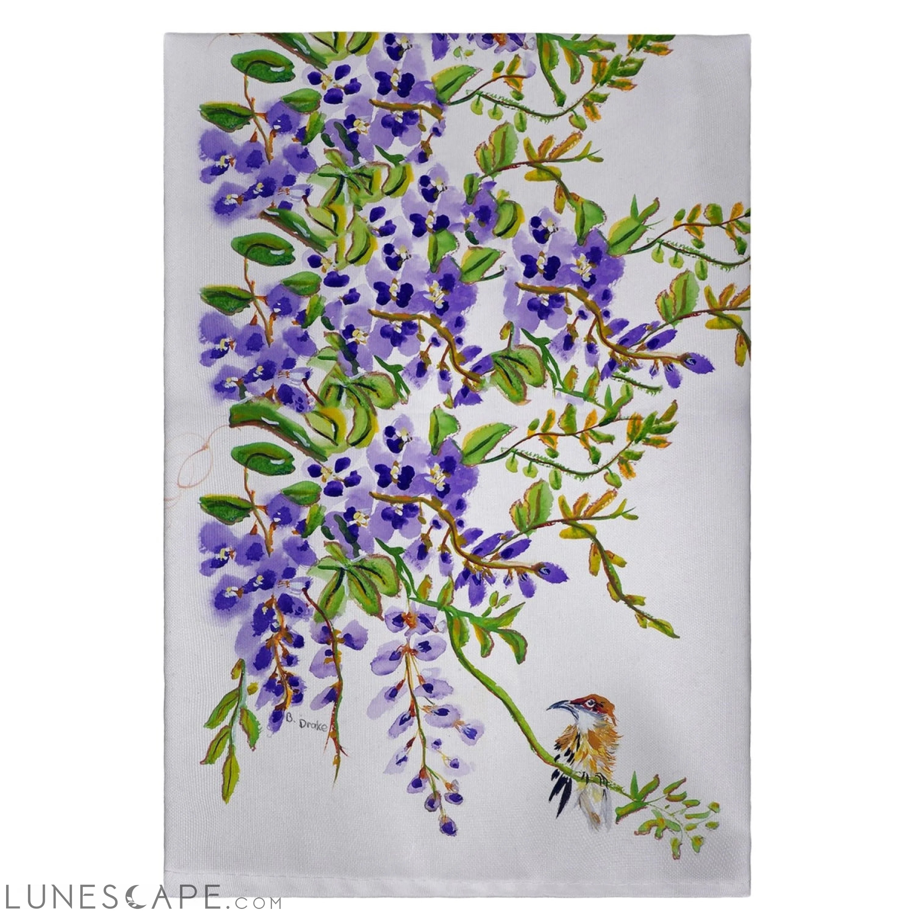 Betsy Drake GT959 20 x 20 in. Wisteria & Bird Guest Towel LUNESCAPE