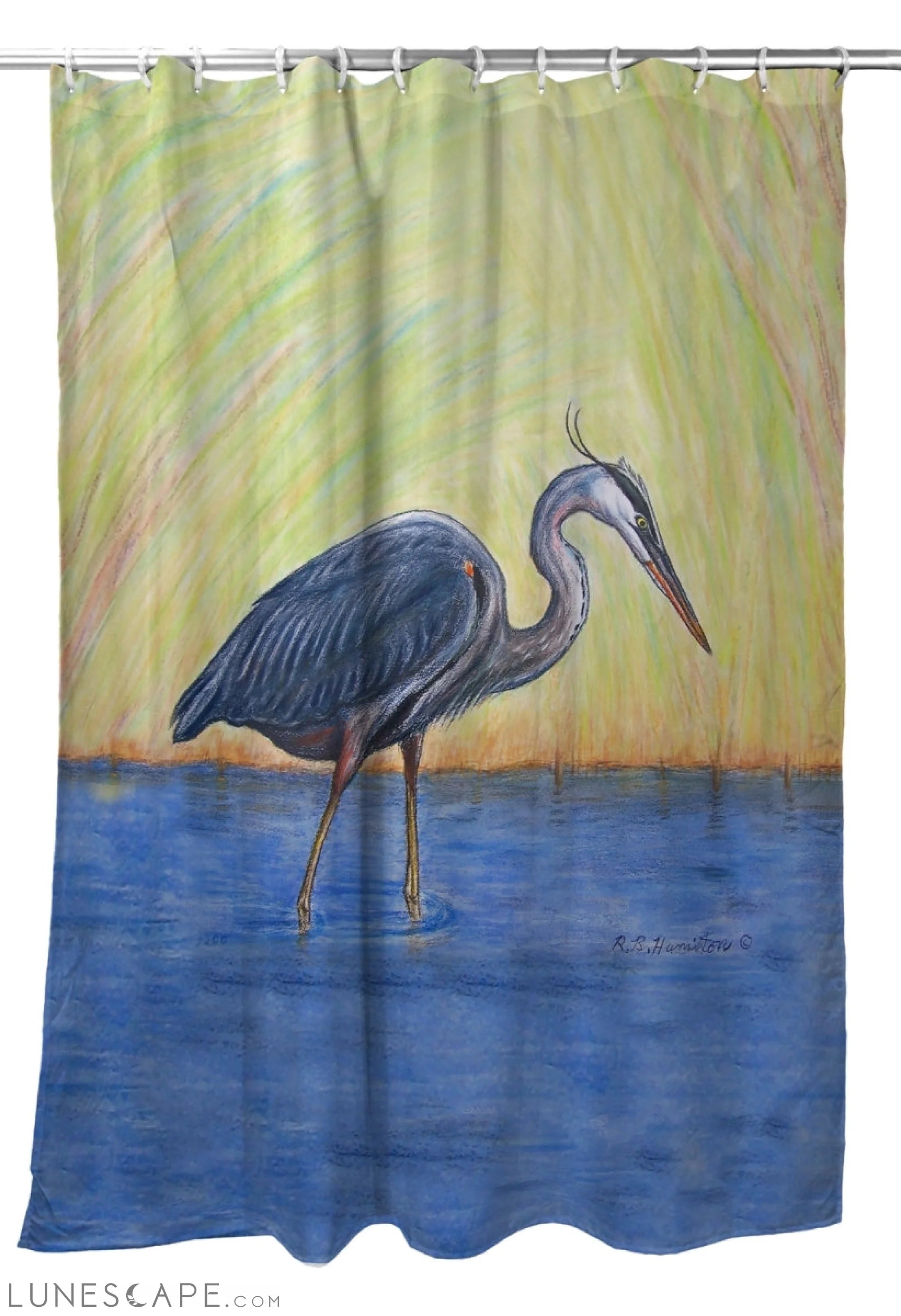 Betsy Drake SH027 70 x 72 in. Blue Heron Shower Curtain LUNESCAPE