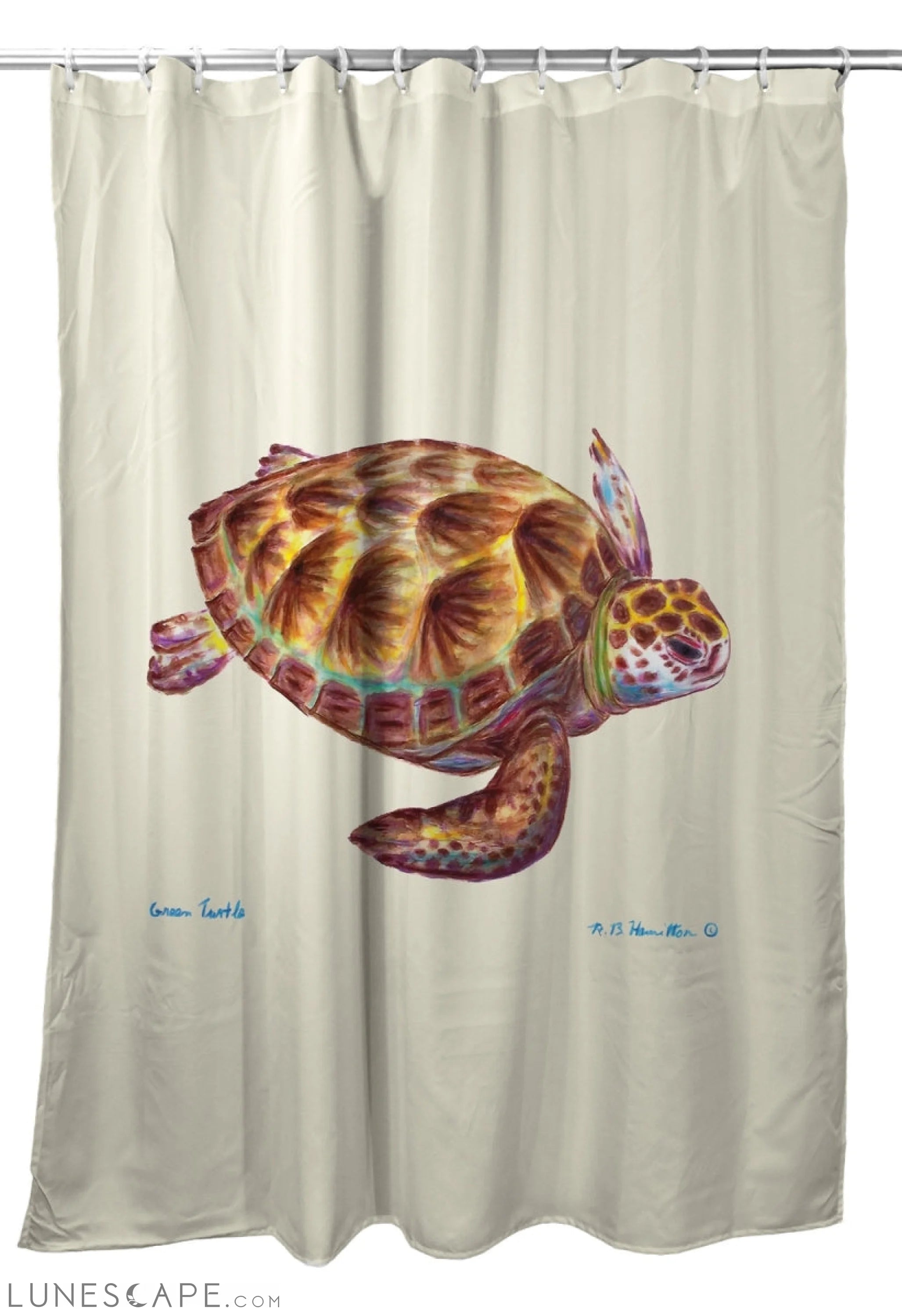 Betsy Drake SH044 70 x 72 in. Green Sea Turtle Shower Curtain LUNESCAPE