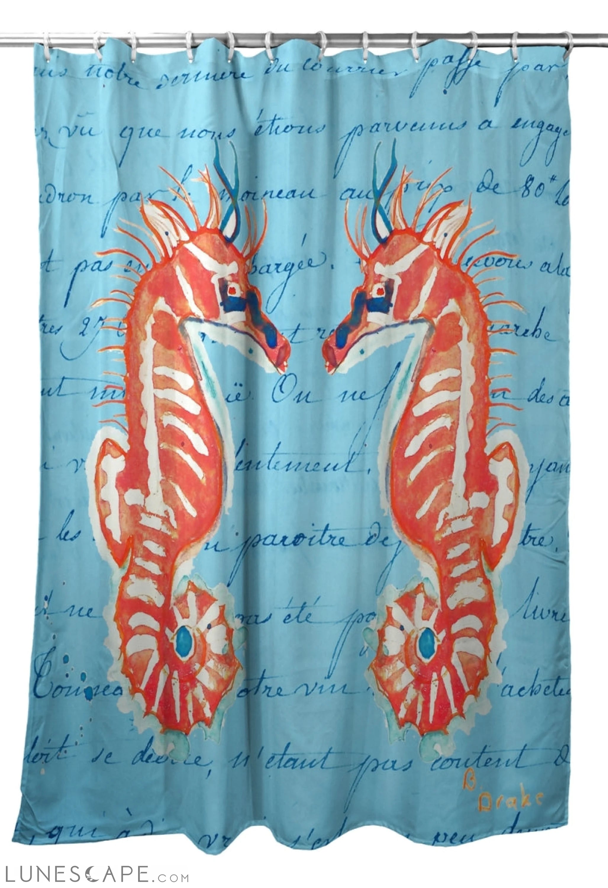 Betsy Drake SH100B 70 x 72 in. Coral Seahorse Shower Curtain LUNESCAPE