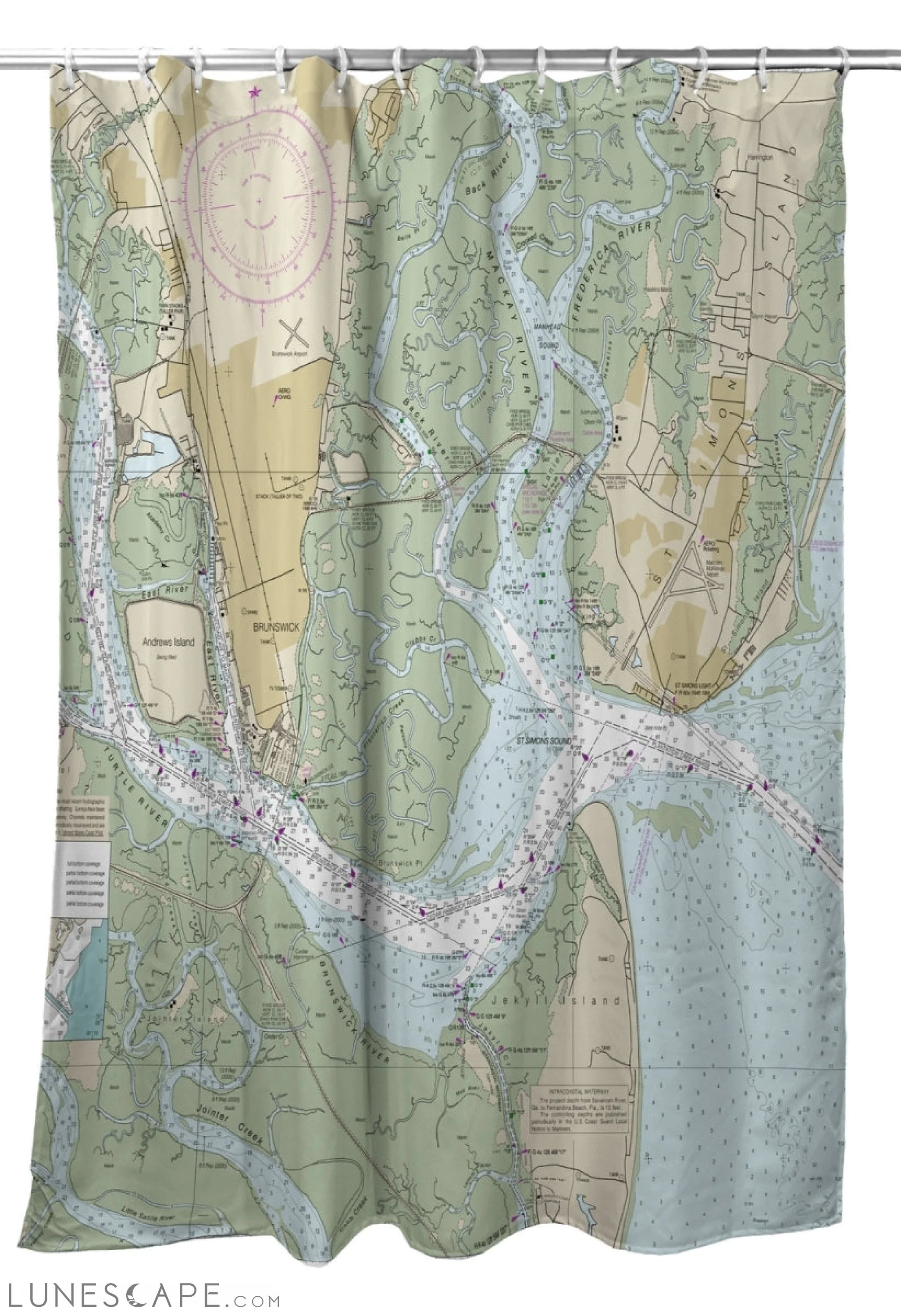 Betsy Drake SH11506 St Simons Sound, GA Nautical Map Shower Curtai LUNESCAPE