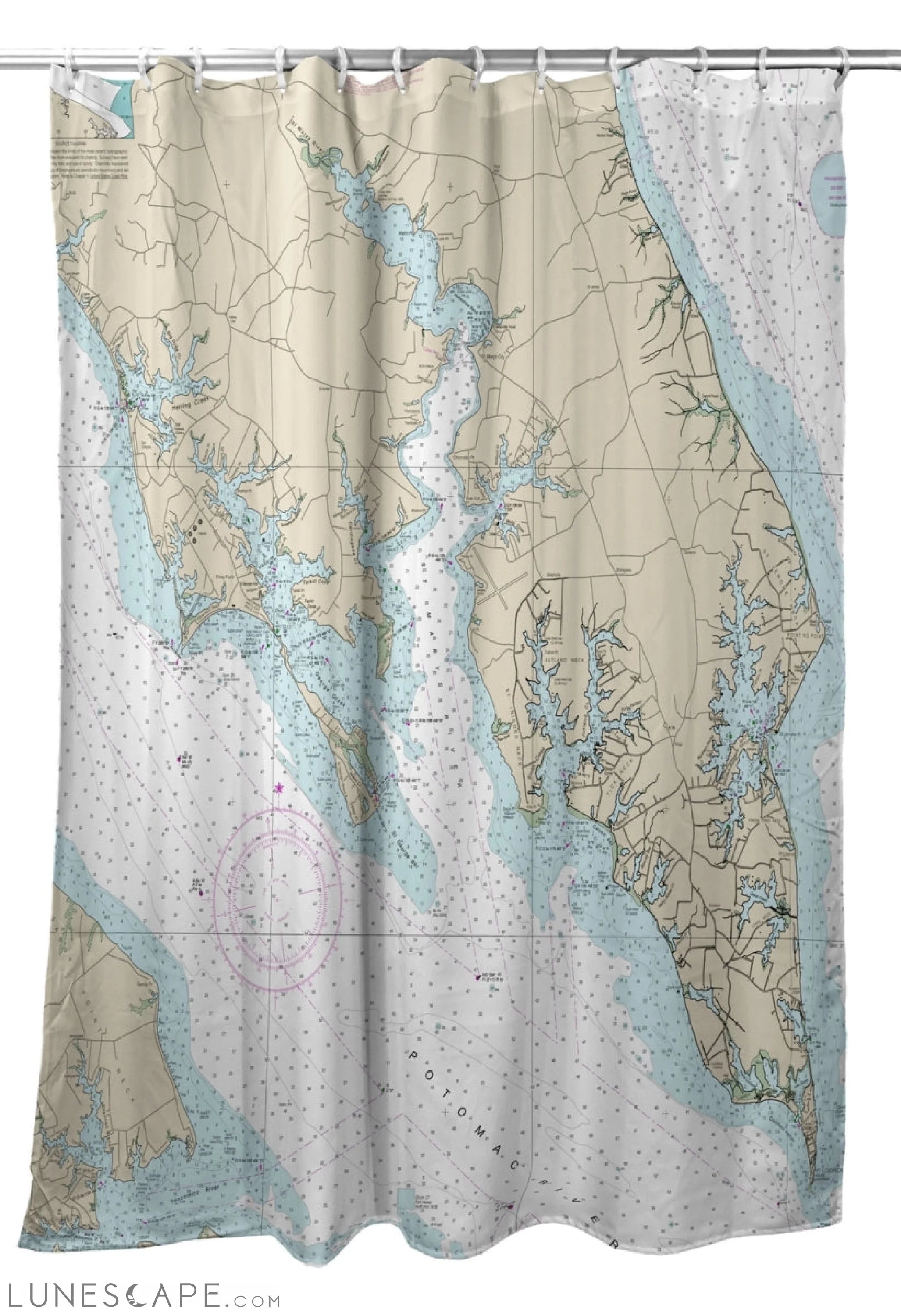 Betsy Drake SH12233LT Leonardtown, MD Nautical Map Shower Curtain LUNESCAPE