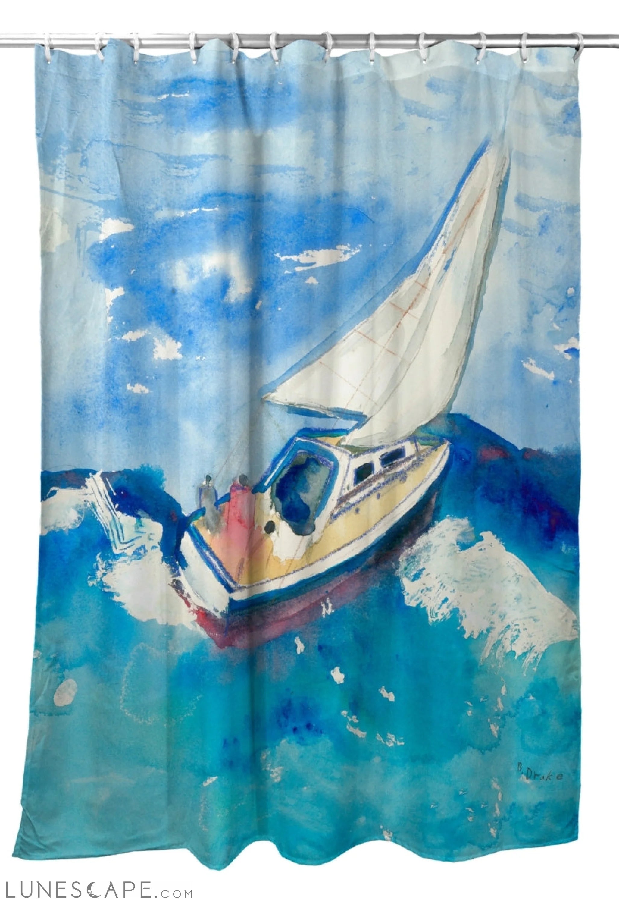Betsy Drake SH257 70 x 72 in. Betsys Sailboat Shower Curtain LUNESCAPE