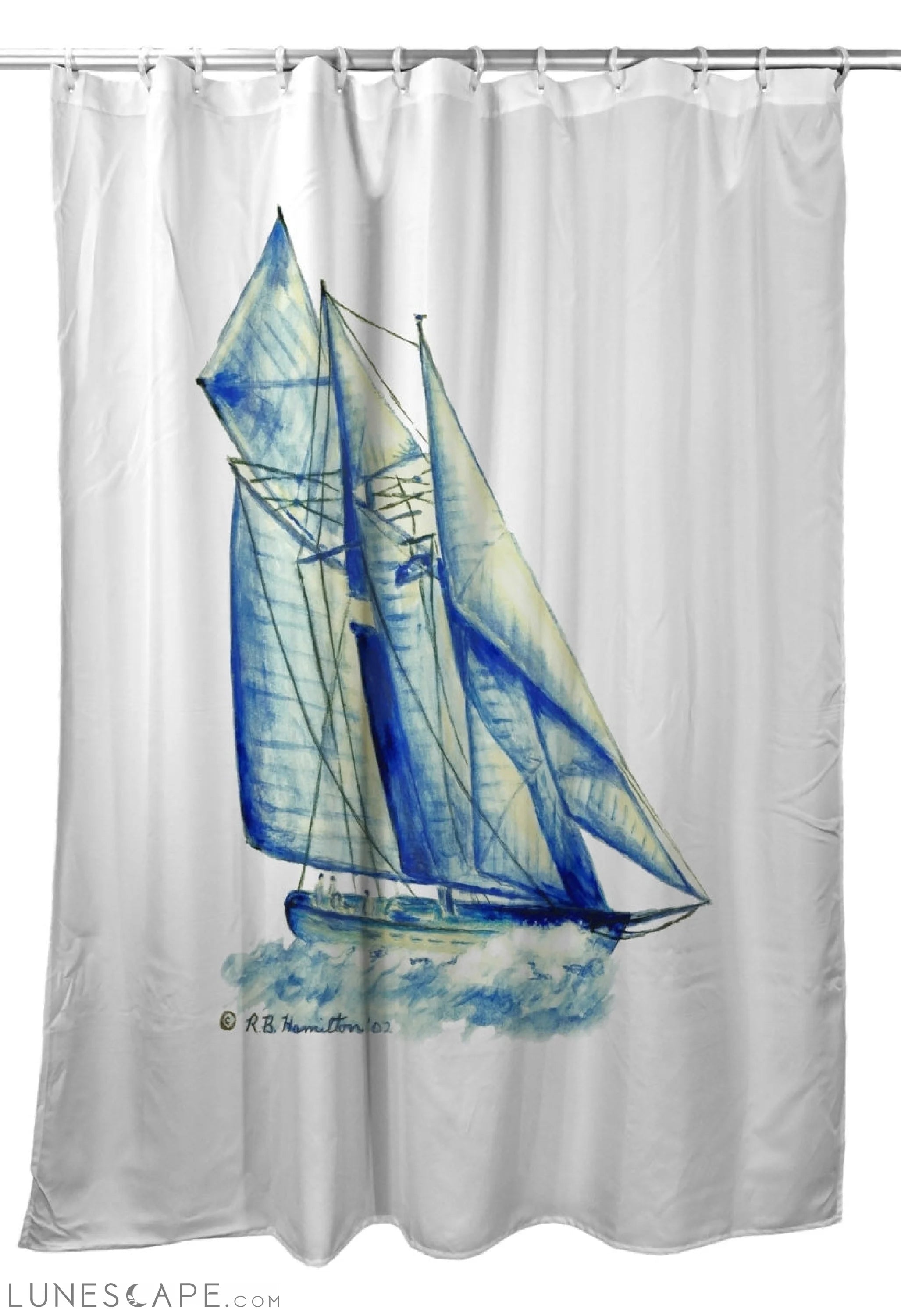 Betsy Drake SH260 70 x 72 in. Blue Sailboat Shower Curtain LUNESCAPE