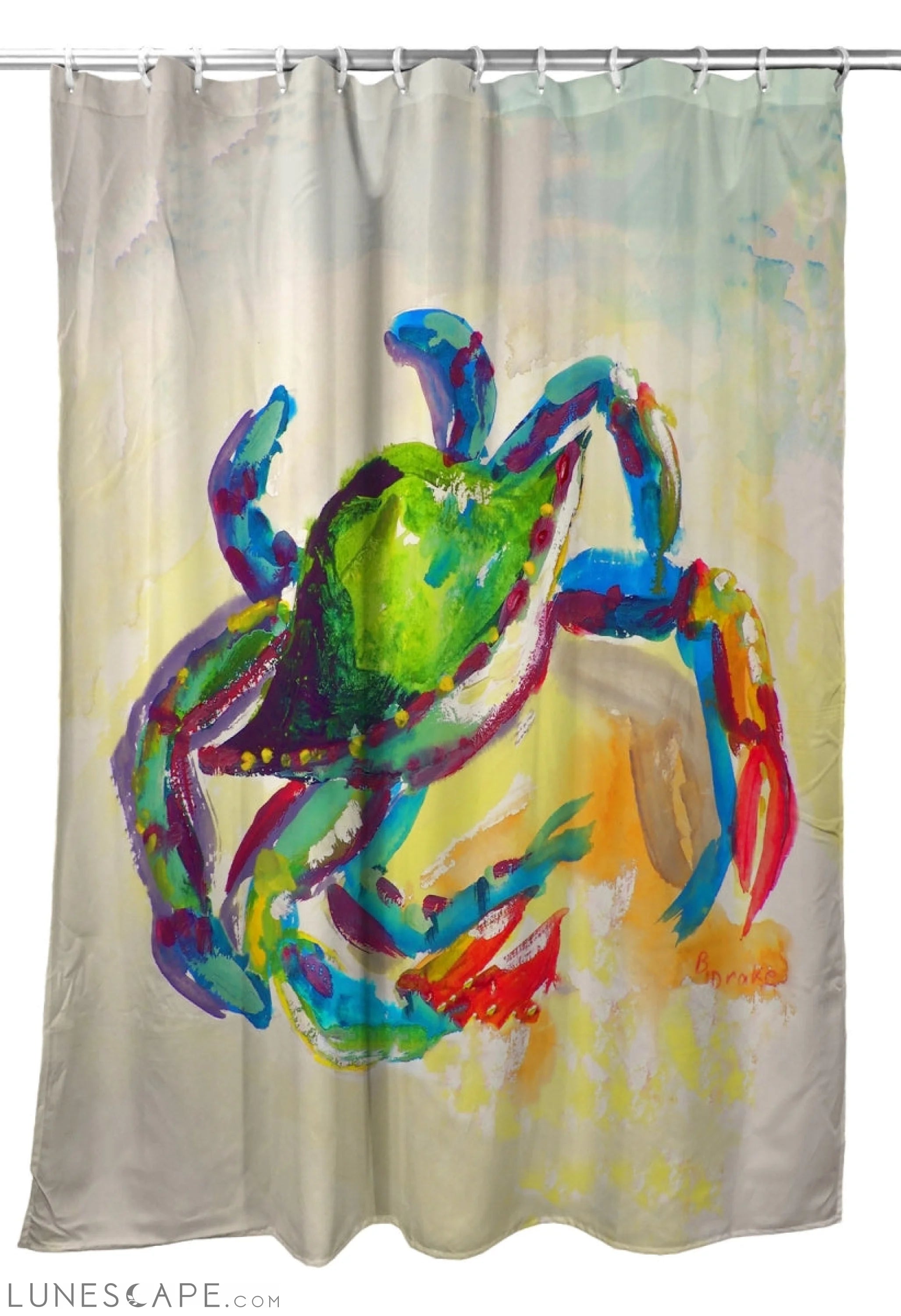 Betsy Drake SH267 70 x 72 in. Teal Crab Shower Curtain LUNESCAPE