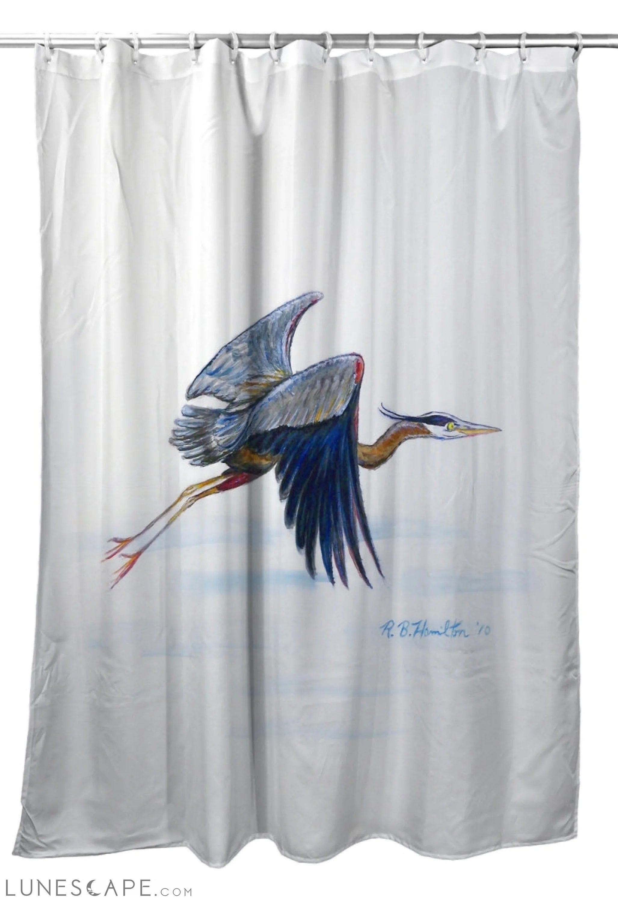 Betsy Drake SH327 70 x 72 in. Eddies Blue Heron Shower Curtain LUNESCAPE