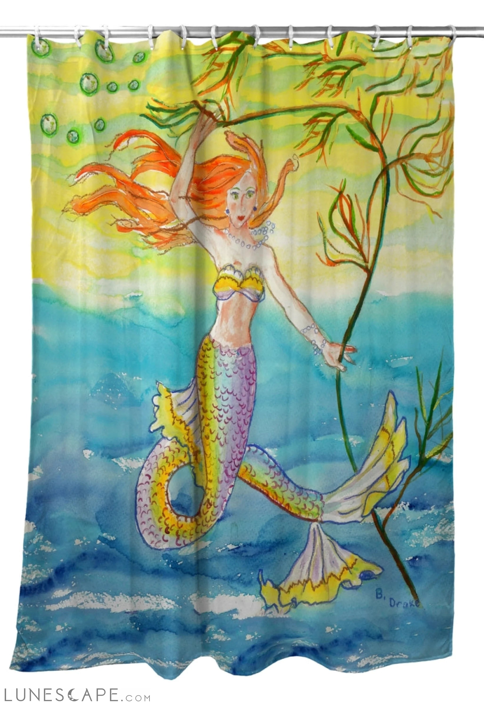 Betsy Drake SH373 70 x 72 in. Betsys Mermaid Shower Curtain LUNESCAPE