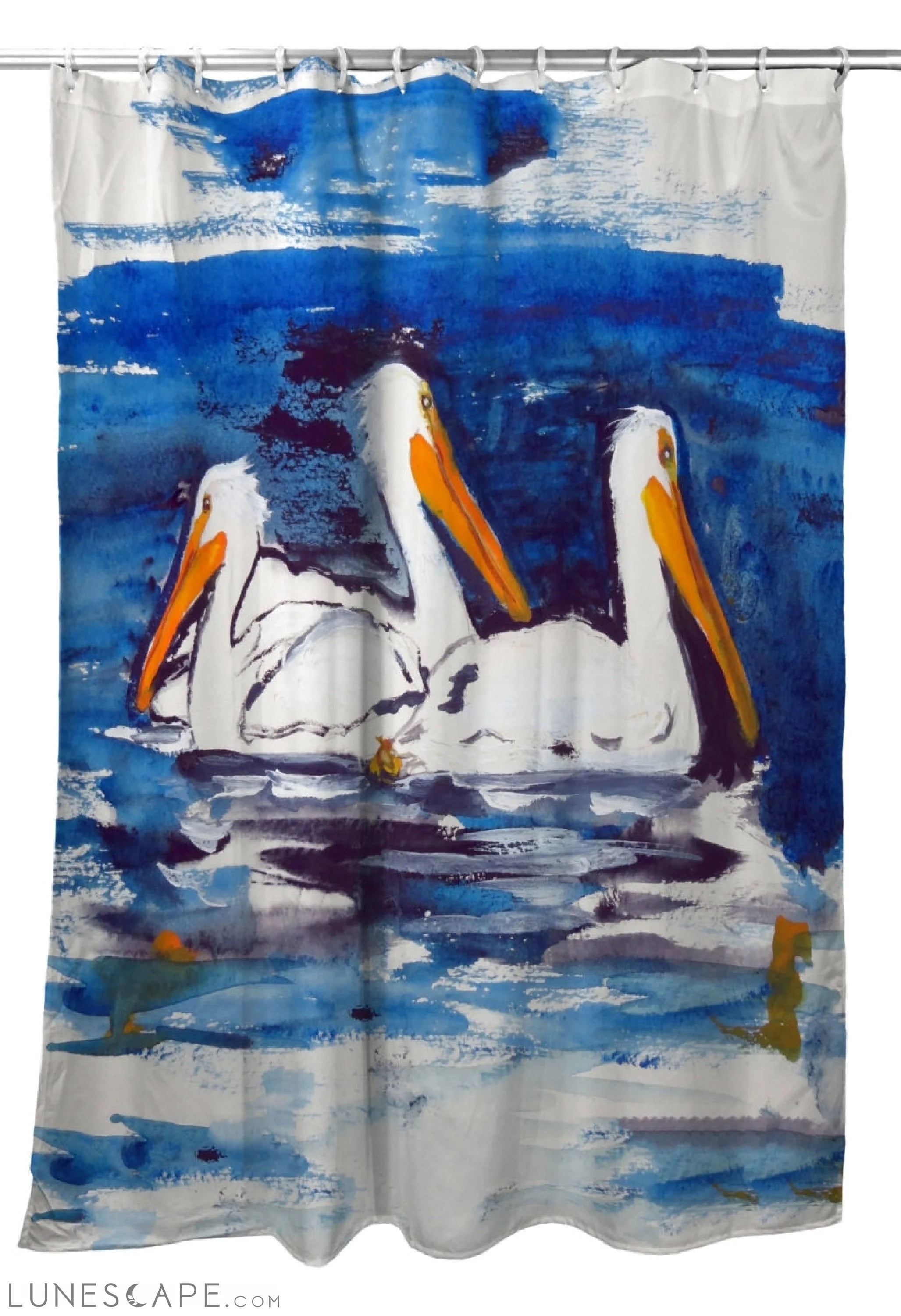 Betsy Drake SH489 70 x 72 in. Three Pelicans Shower Curtain LUNESCAPE