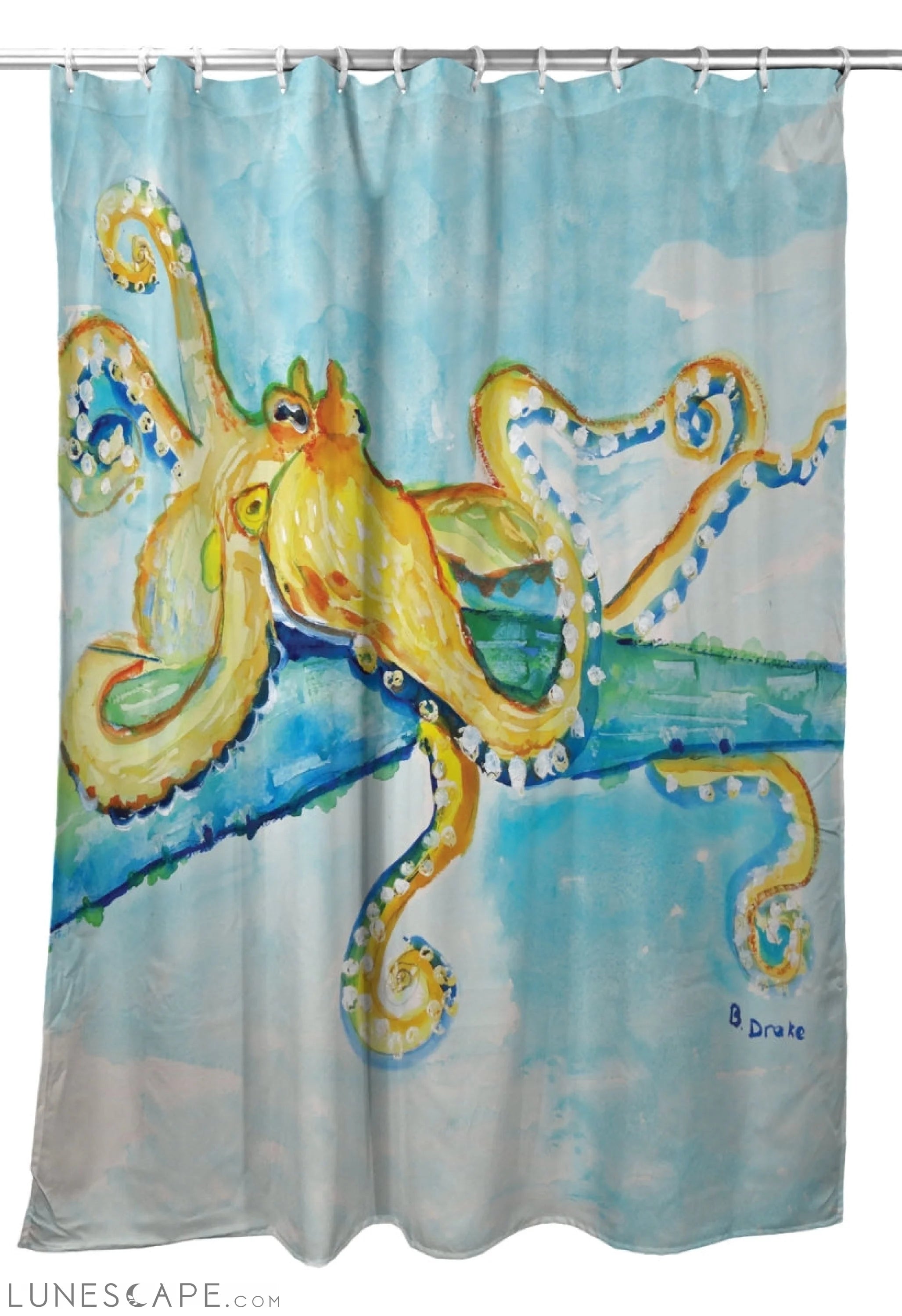 Betsy Drake SH547 70 x 72 in. Gold Octopus Shower Curtain LUNESCAPE