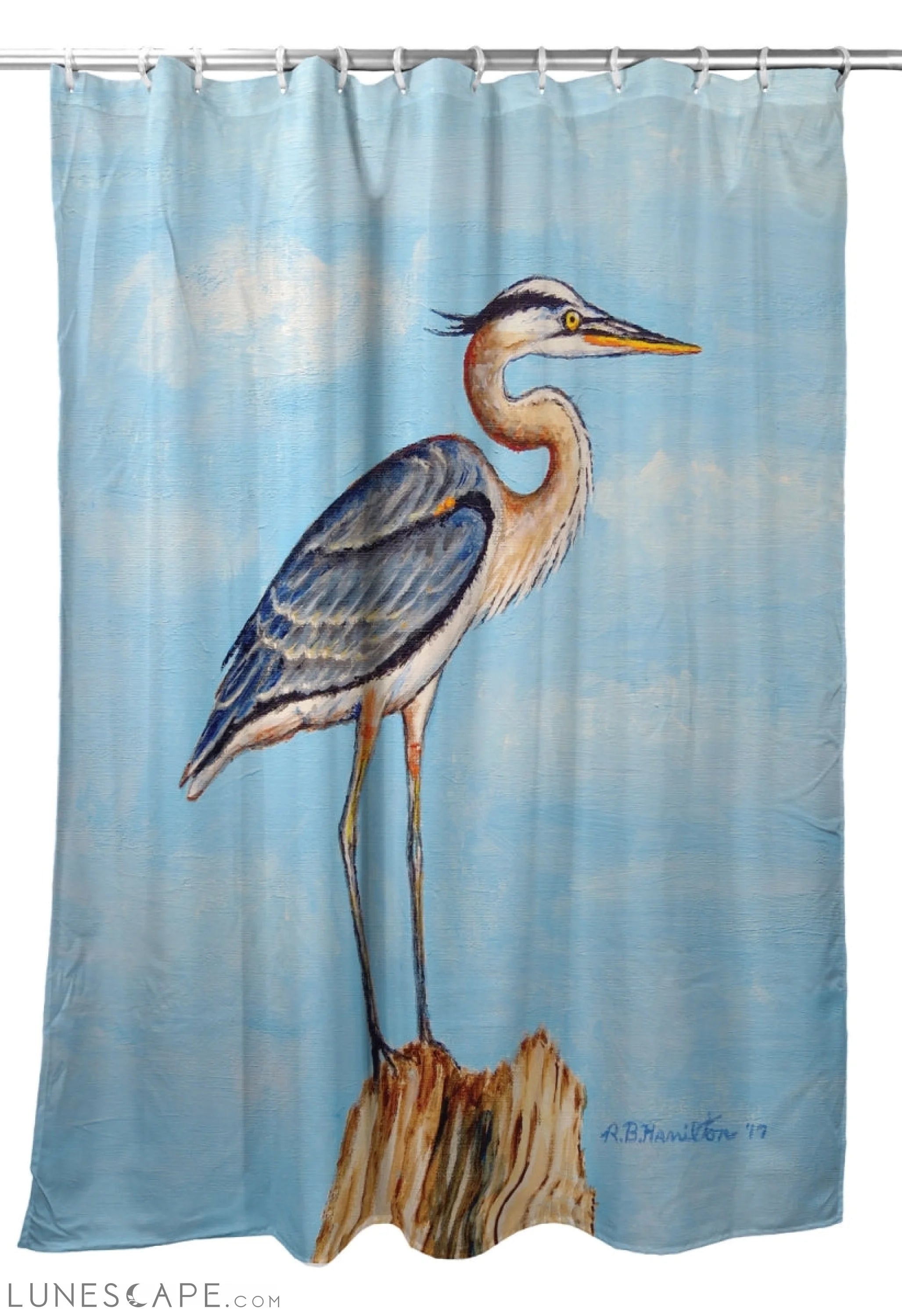 Betsy Drake SH627 70 x 72 in. Blue Heron on Stump Shower Curtain LUNESCAPE
