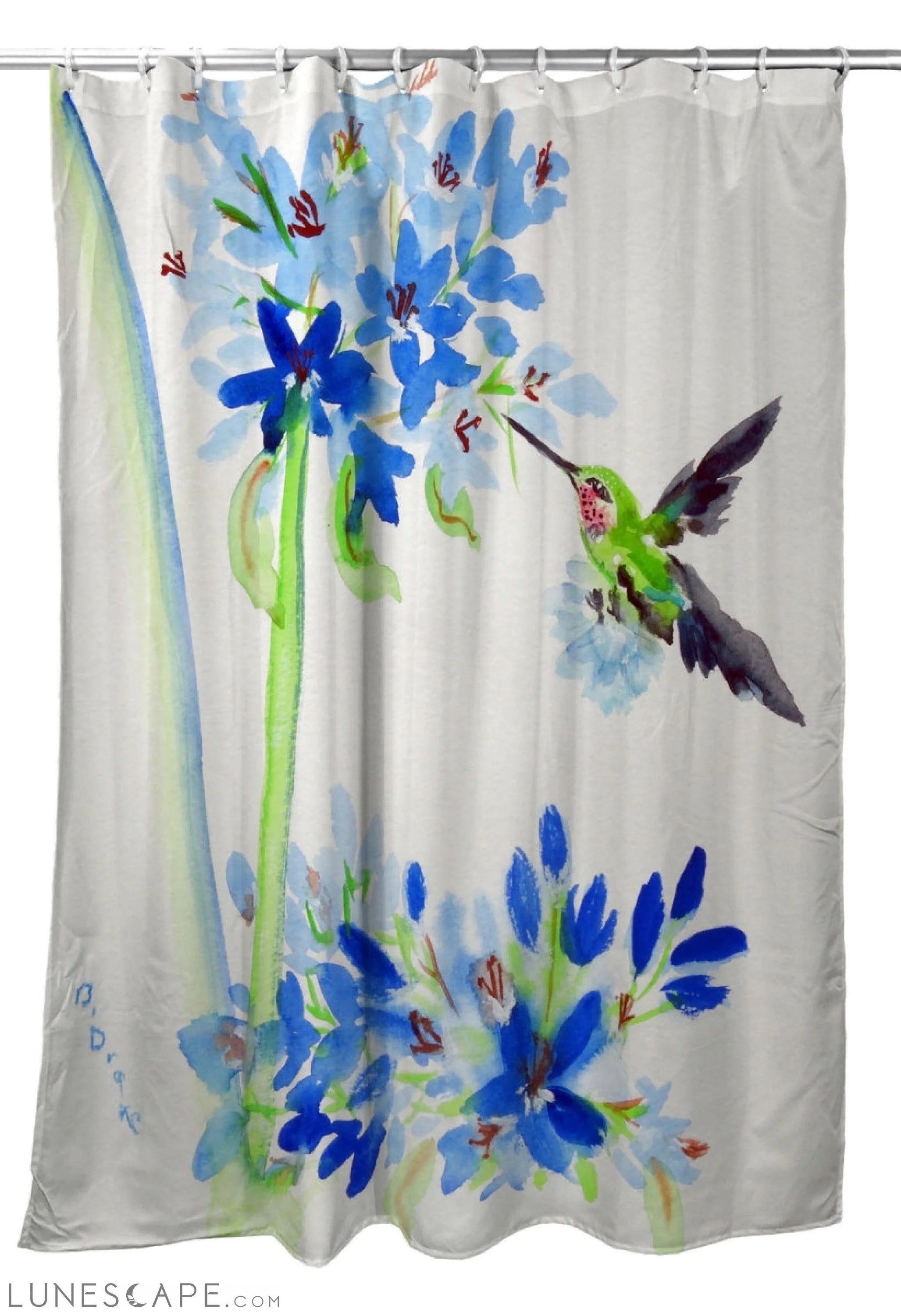 Betsy Drake SH808 70 x 72 in. Hummingbird & Blue Flowers Shower Curtai LUNESCAPE