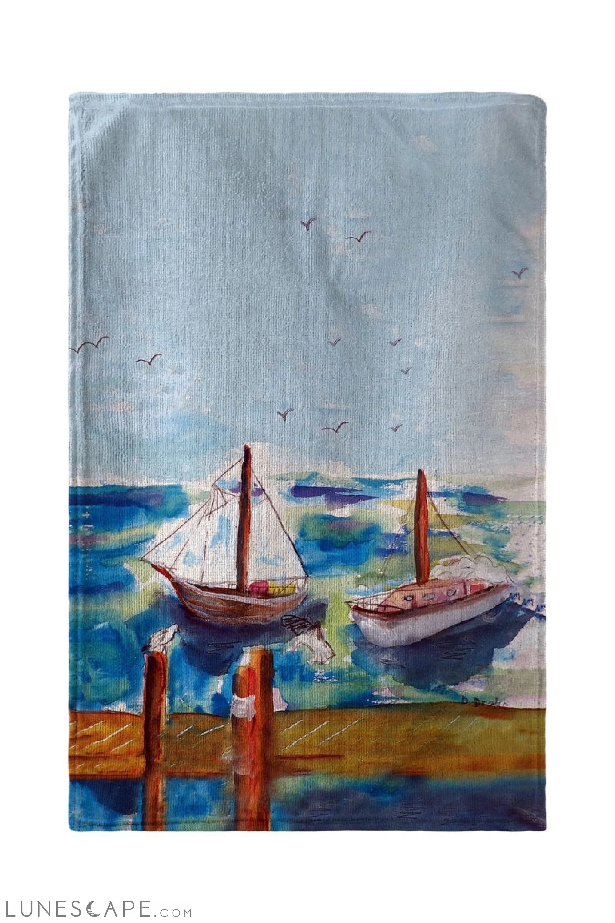 Betsy Drake Two Sailboats Beach Towel - 30 x 50 in. LUNESCAPE
