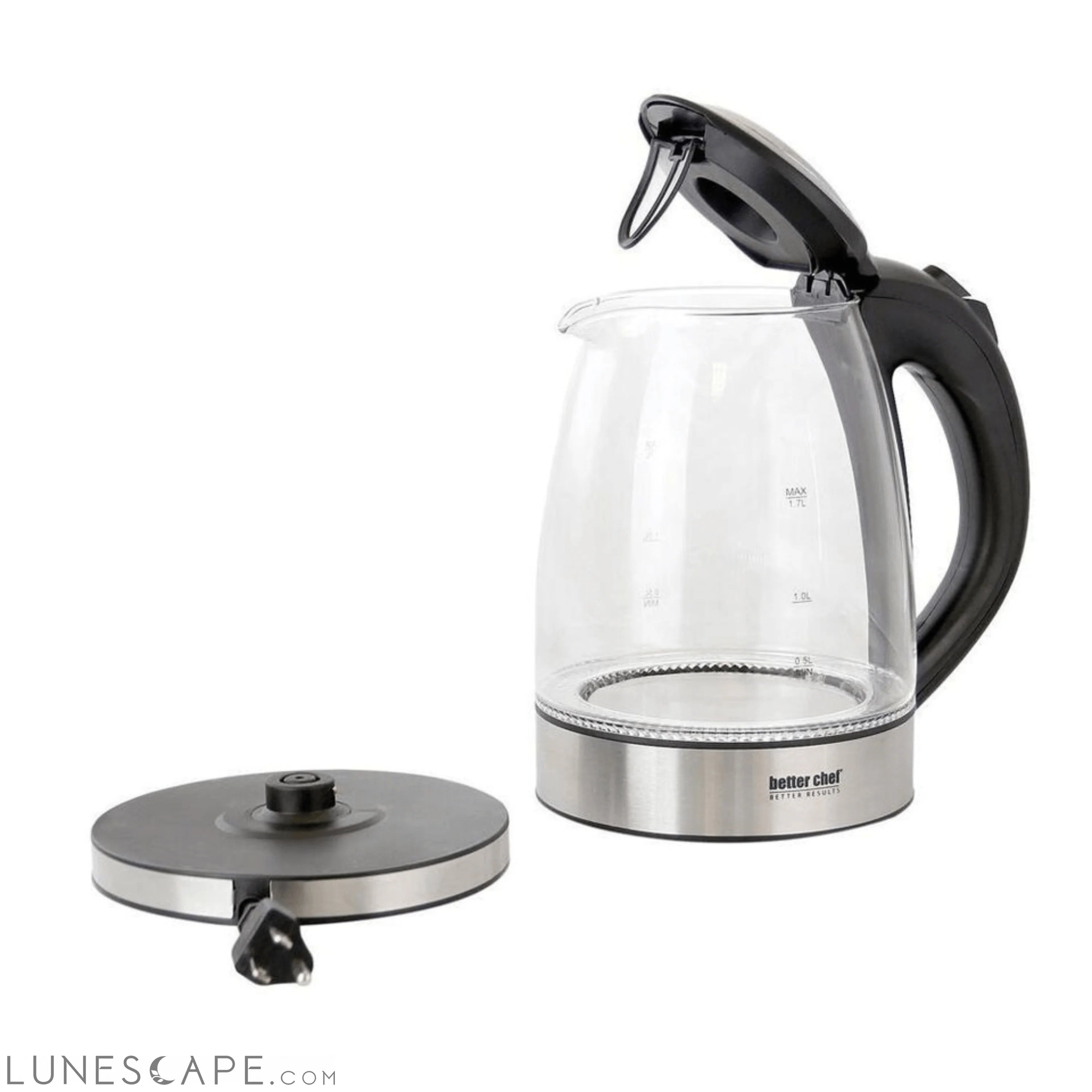 Better Chef 1500W 7-Cup Cordless Electric Borosilicate Glass Kettle LUNESCAPE
