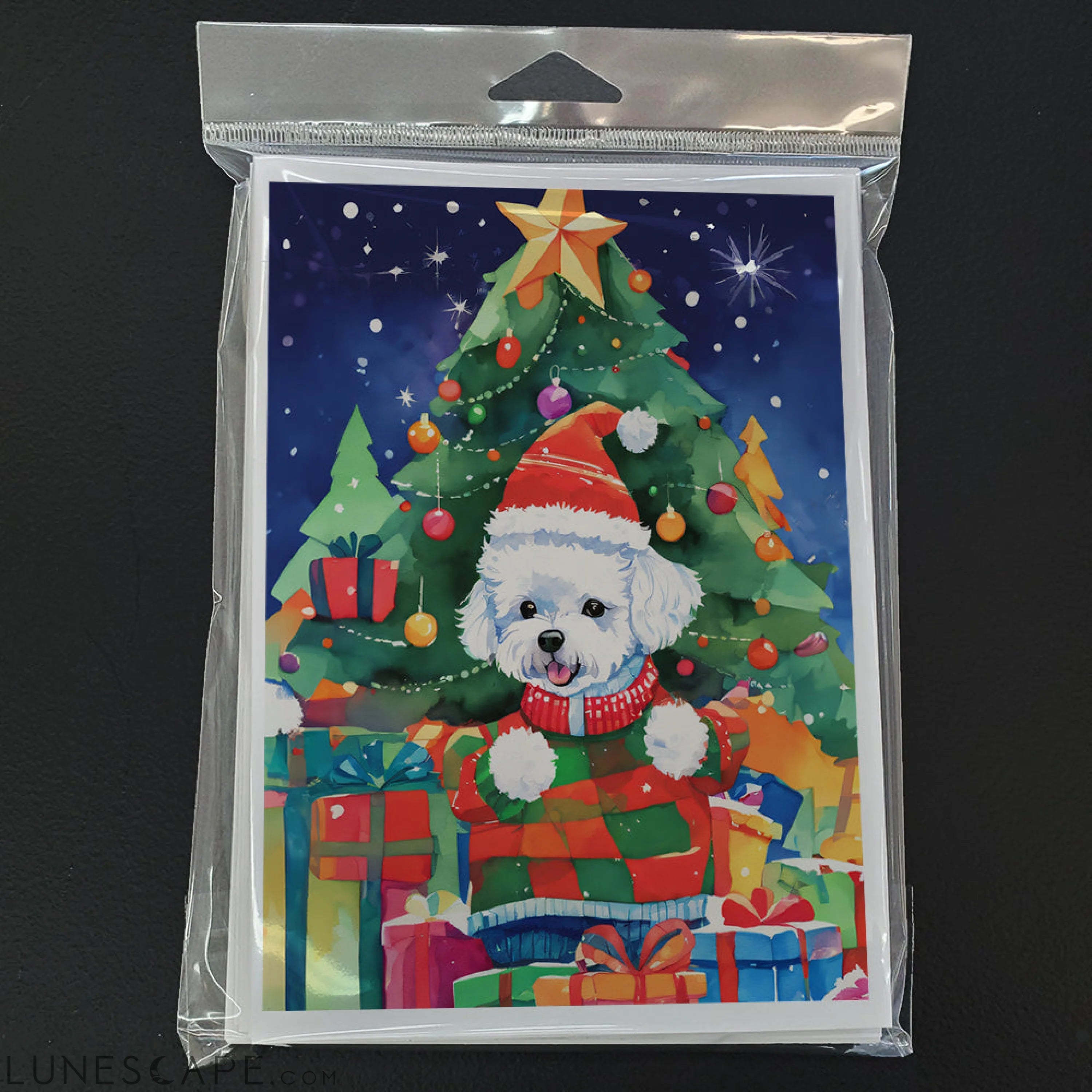 Bichon Frise Christmas Greeting Cards Pack of 8 LUNESCAPE