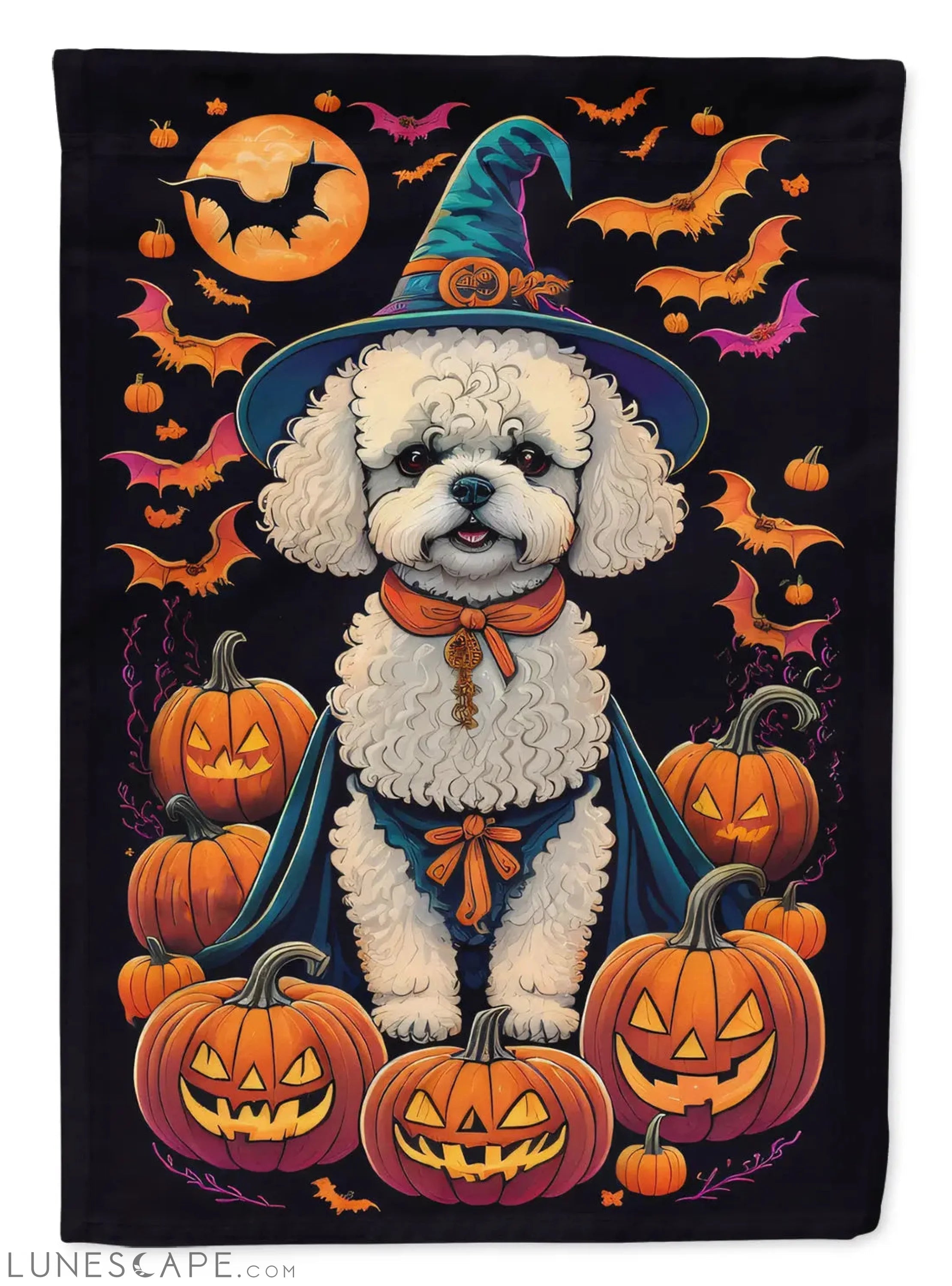 Bichon Frise Witchy Halloween Garden Flag LUNESCAPE