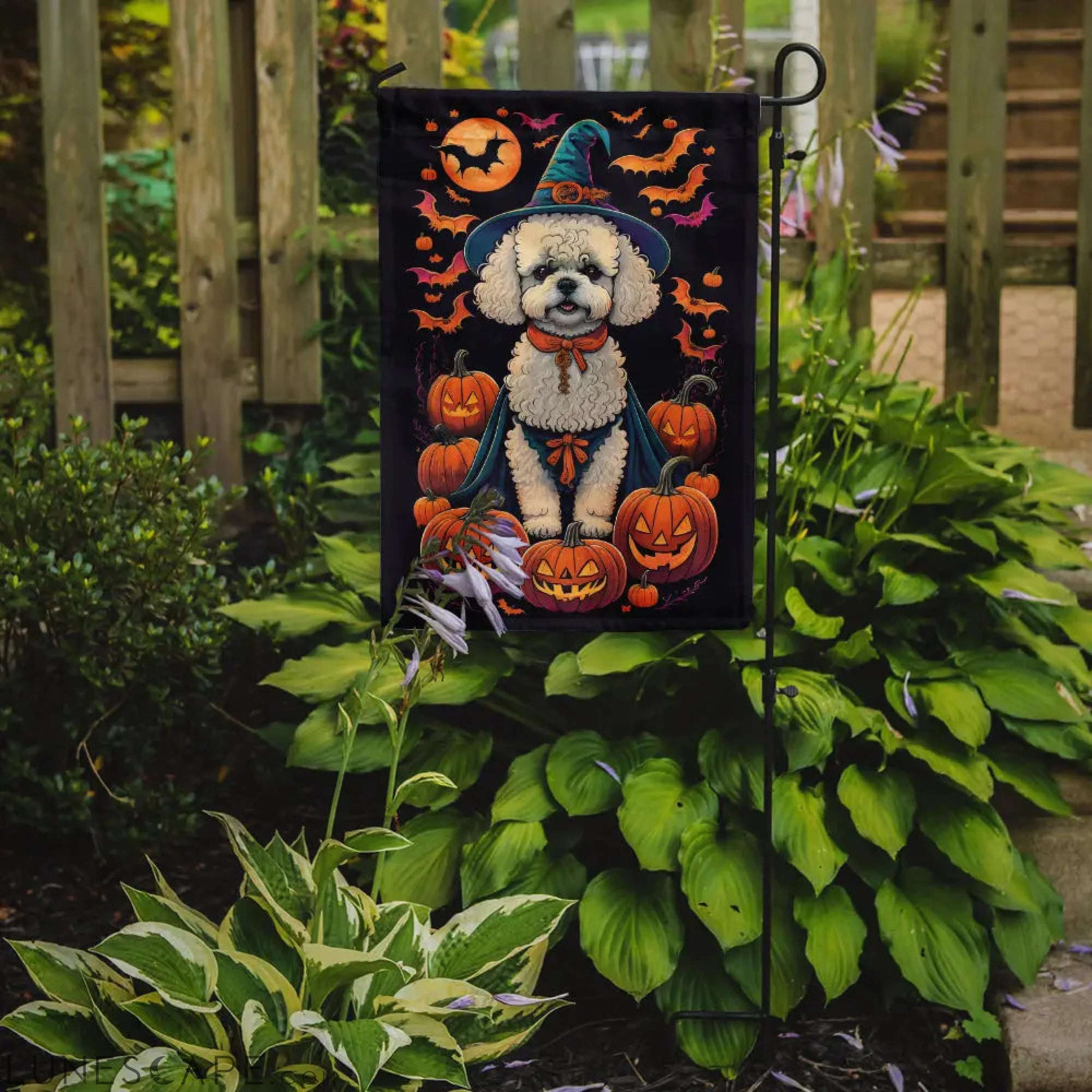 Bichon Frise Witchy Halloween Garden Flag LUNESCAPE