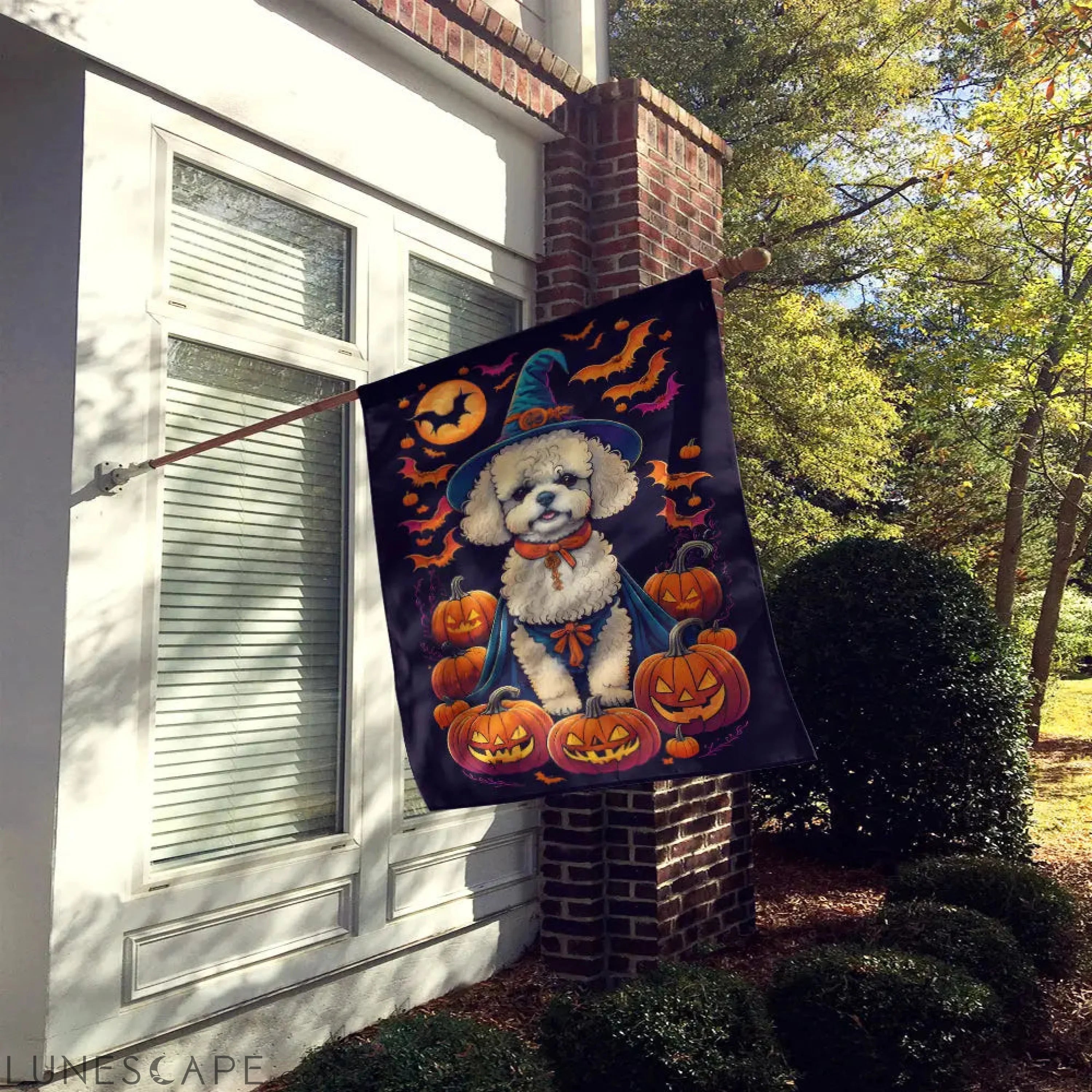 Bichon Frise Witchy Halloween House Flag LUNESCAPE