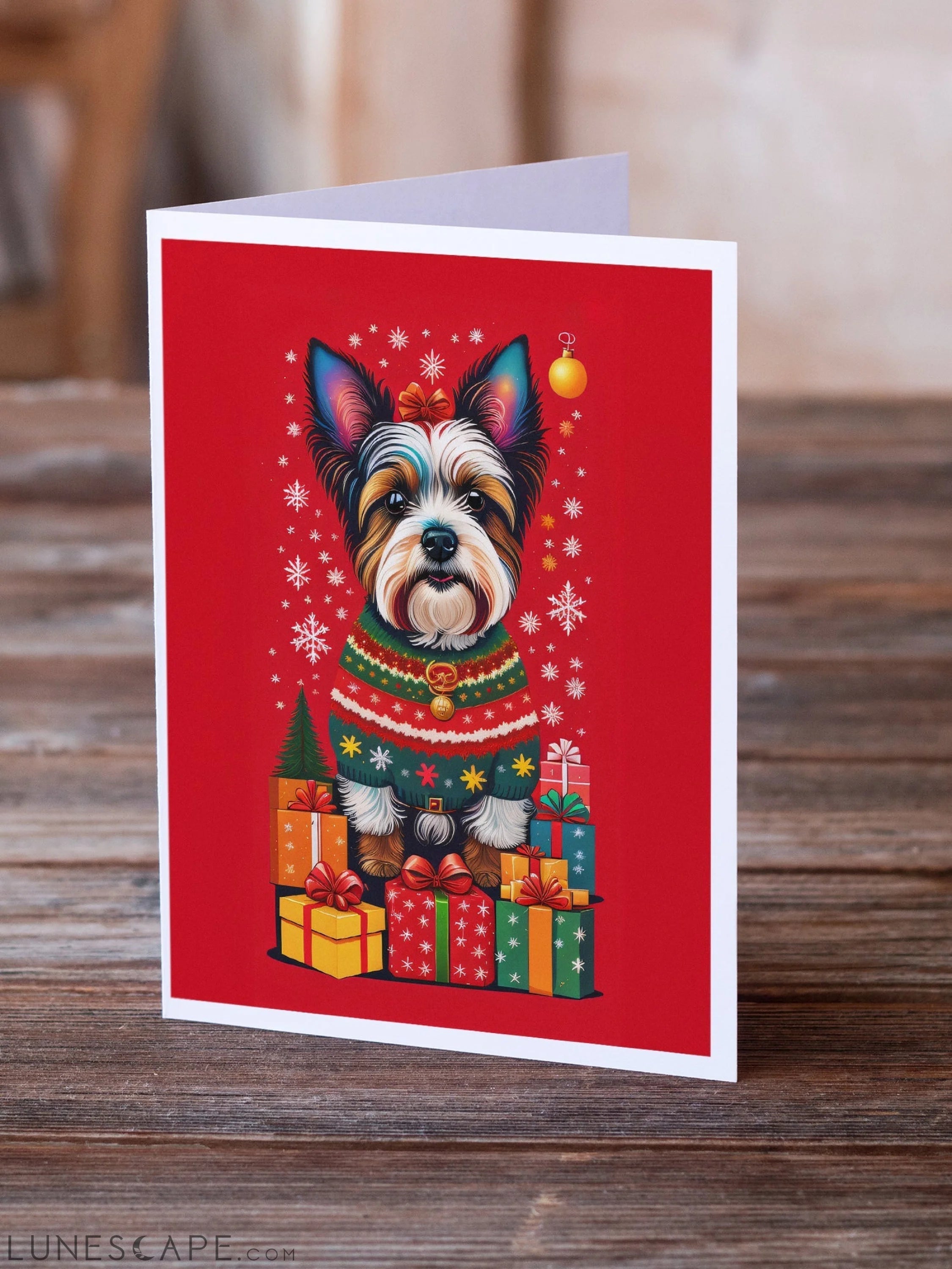 Biewer Terrier Holiday Christmas Greeting Cards Pack of 8 LUNESCAPE