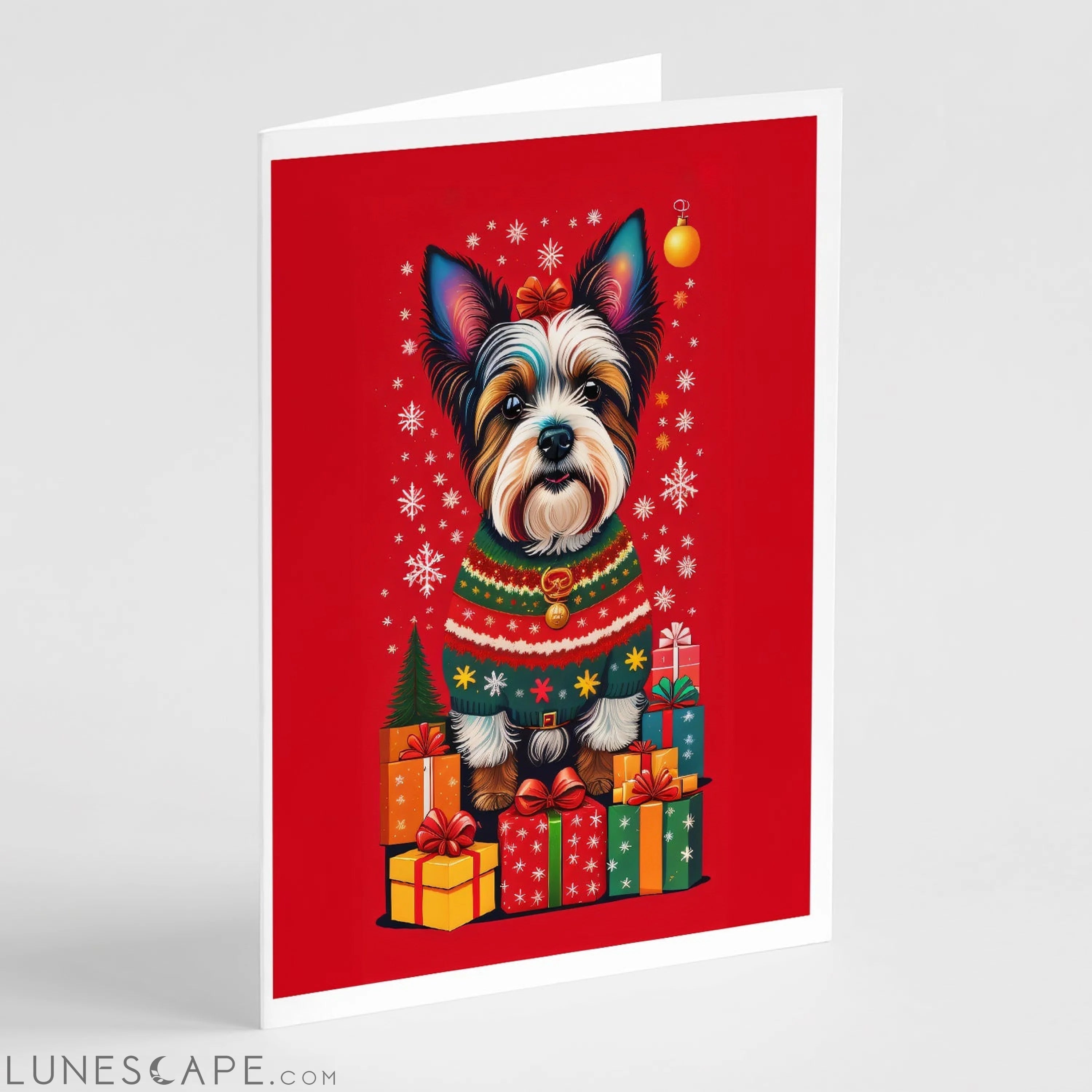 Biewer Terrier Holiday Christmas Greeting Cards Pack of 8 LUNESCAPE