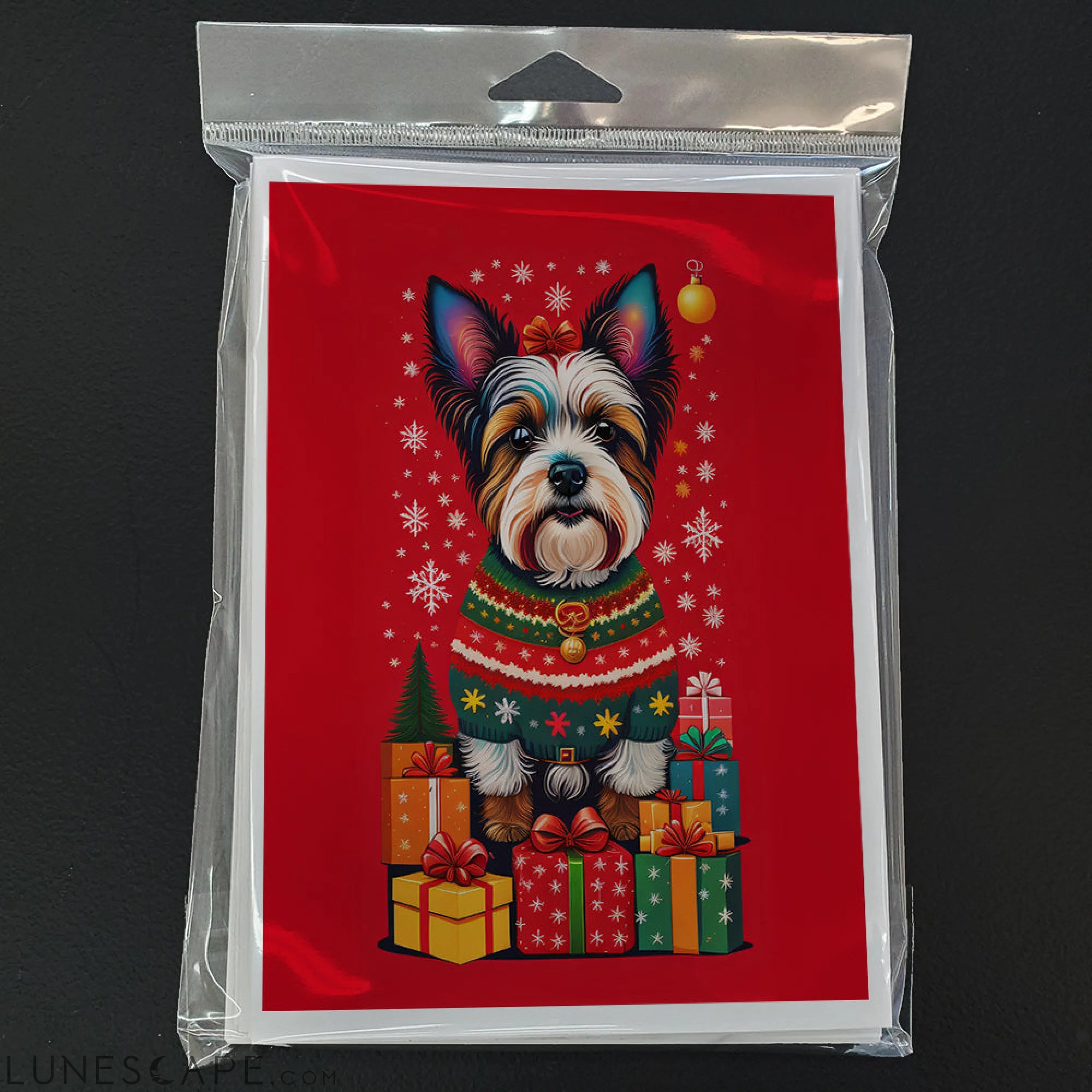 Biewer Terrier Holiday Christmas Greeting Cards Pack of 8 LUNESCAPE
