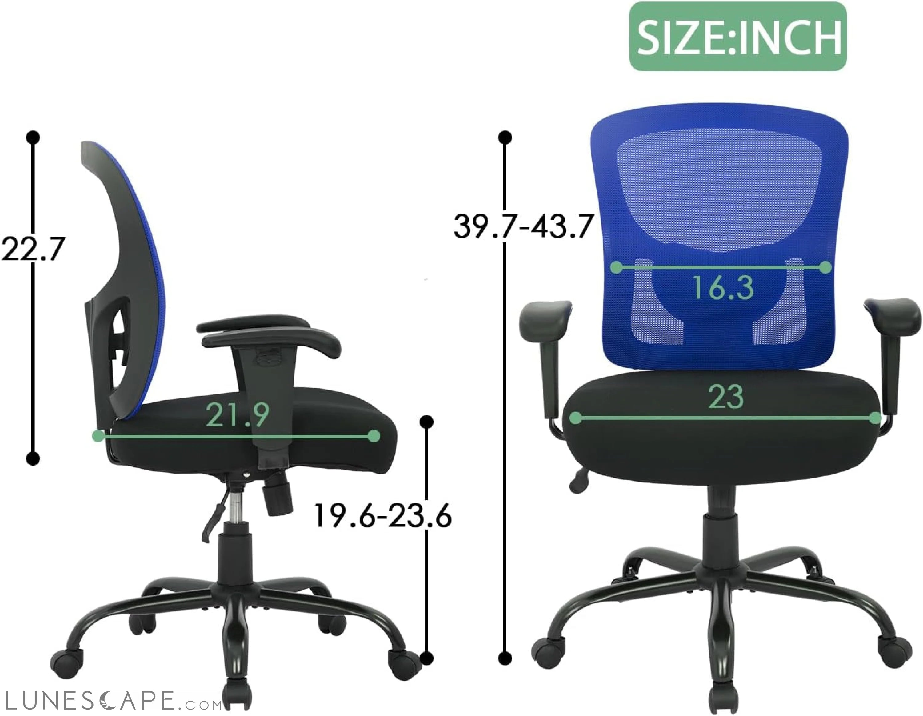 Big and Tall Office Chair 400Lbs Desk Chair Mesh Computer Chair with LUNESCAPE