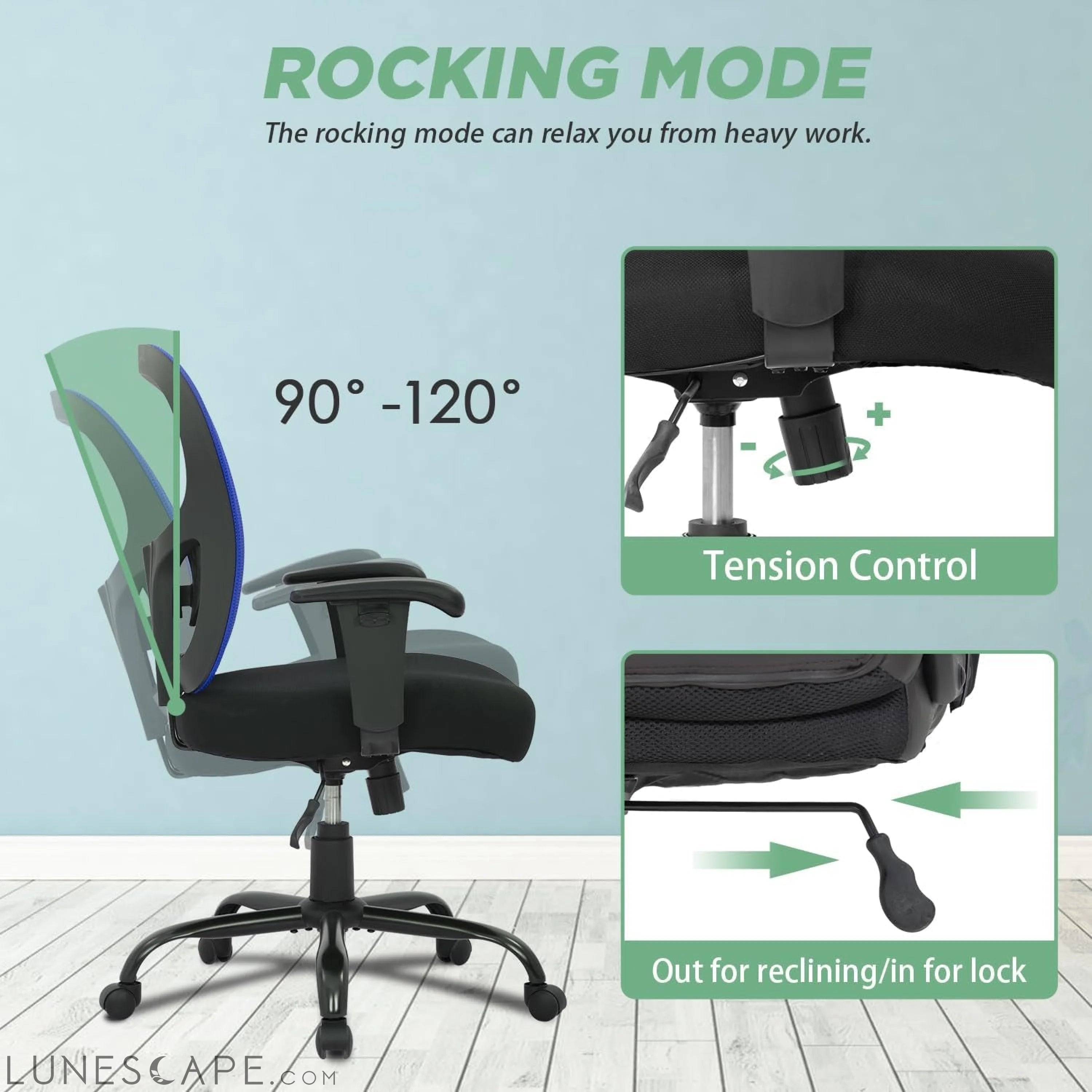 Big and Tall Office Chair 400Lbs Desk Chair Mesh Computer Chair with LUNESCAPE