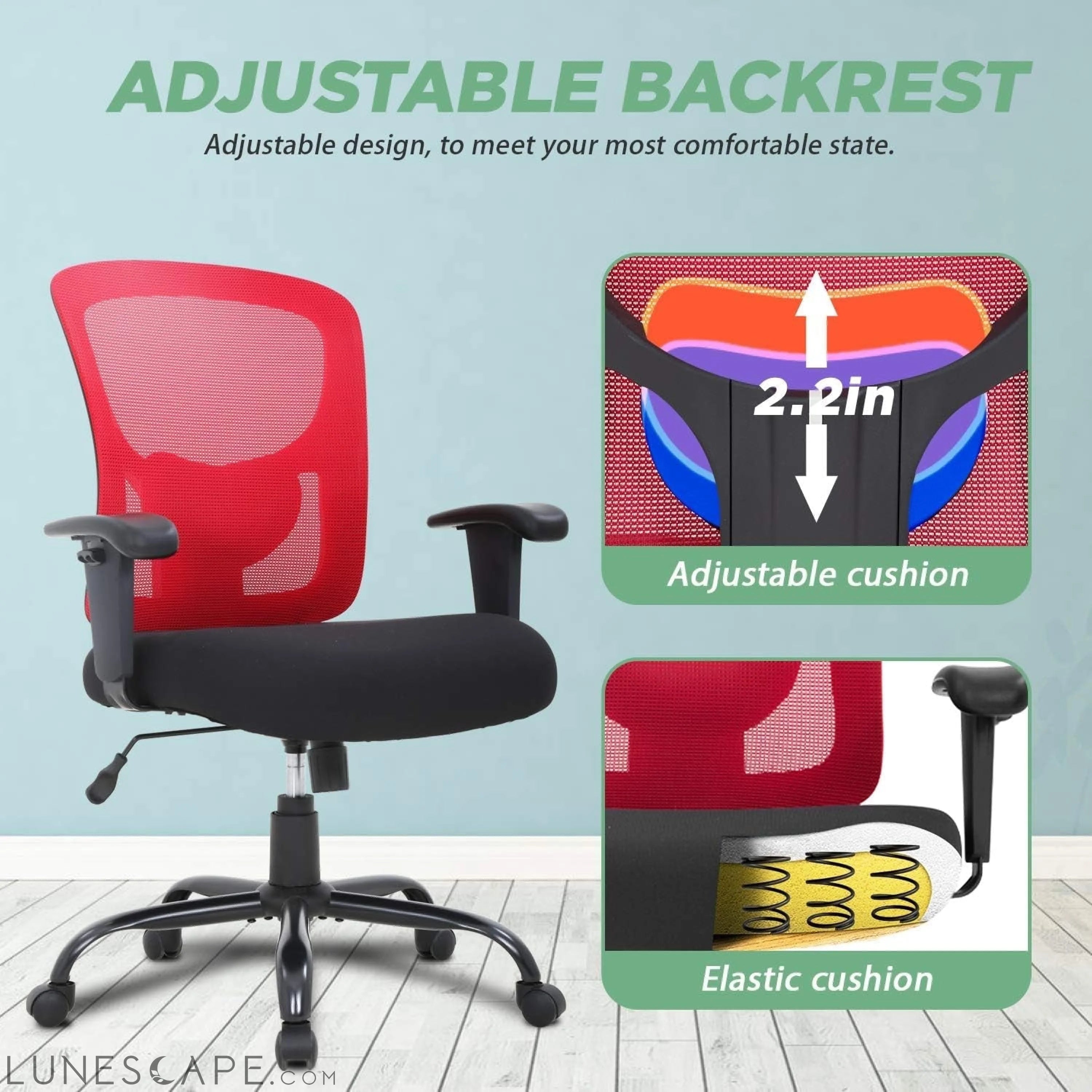 Big and Tall Office Chair 400Lbs Desk Chair Mesh Computer Chair with LUNESCAPE
