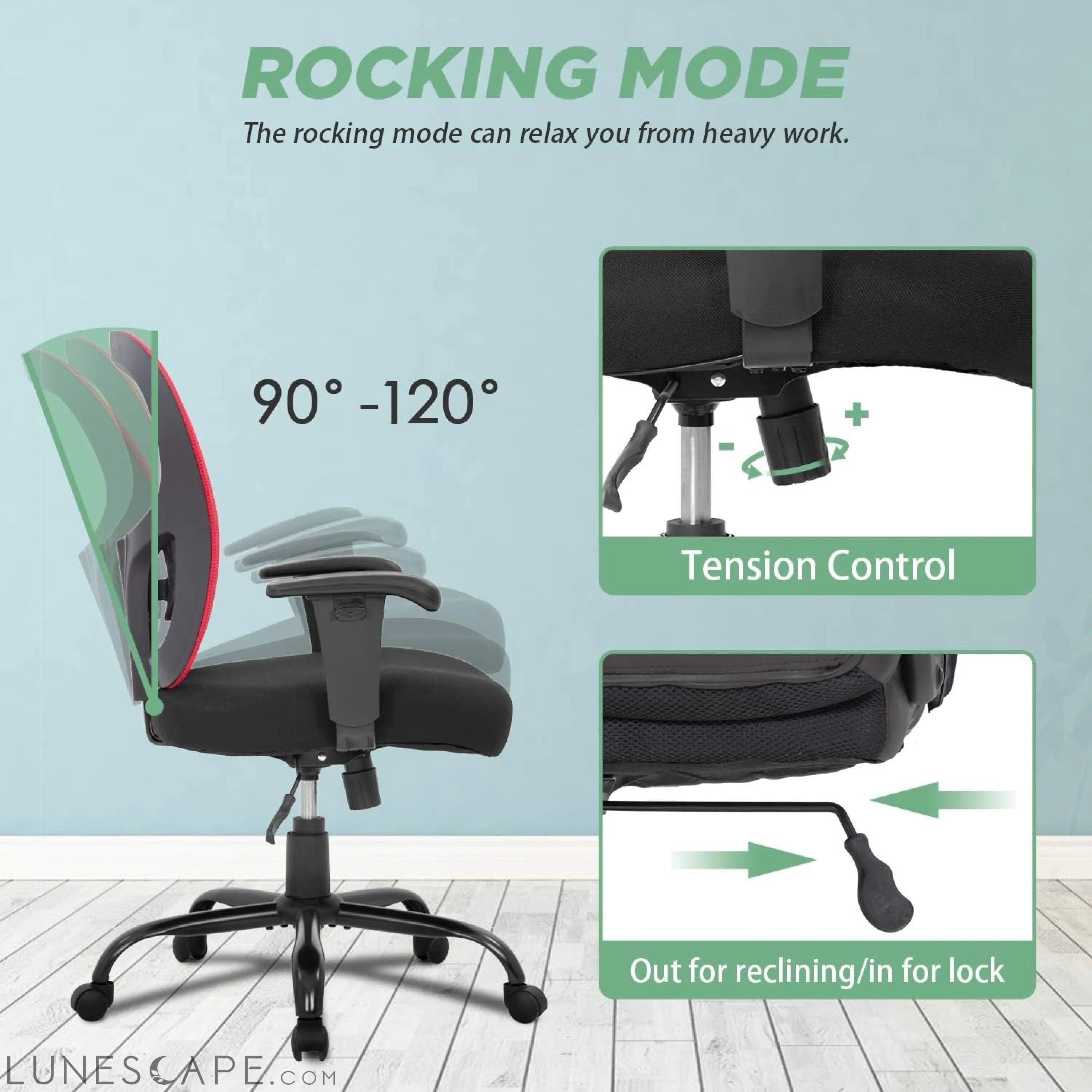 Big and Tall Office Chair 400Lbs Desk Chair Mesh Computer Chair with LUNESCAPE