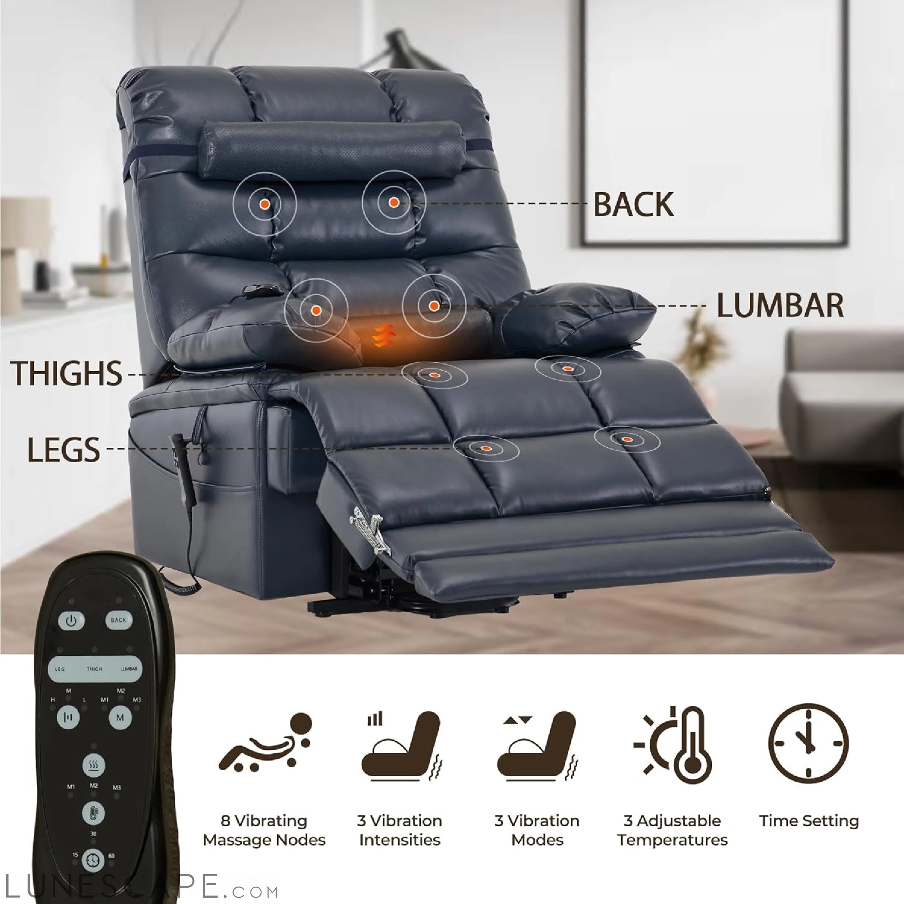 Big Tall Man Power Lay Flat Lift Recliner Extra Large Oversized Wide LUNESCAPE