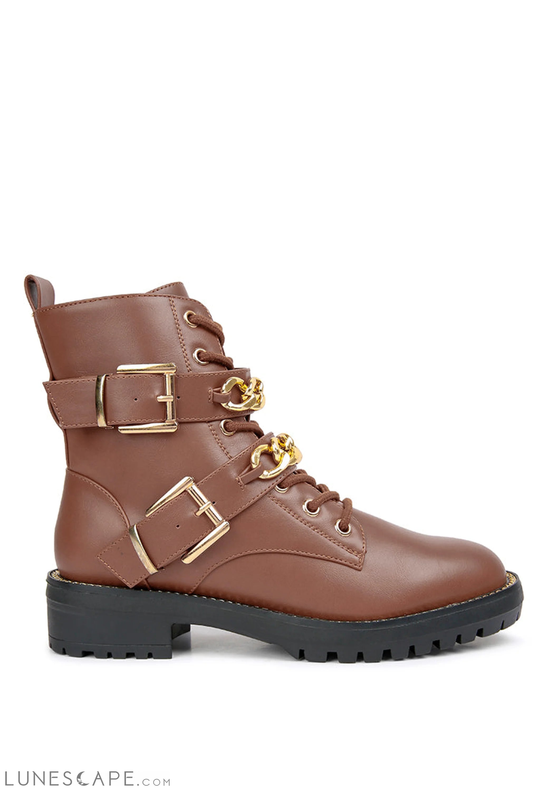 Billy Metal Chain Embellished Biker Boots LUNESCAPE