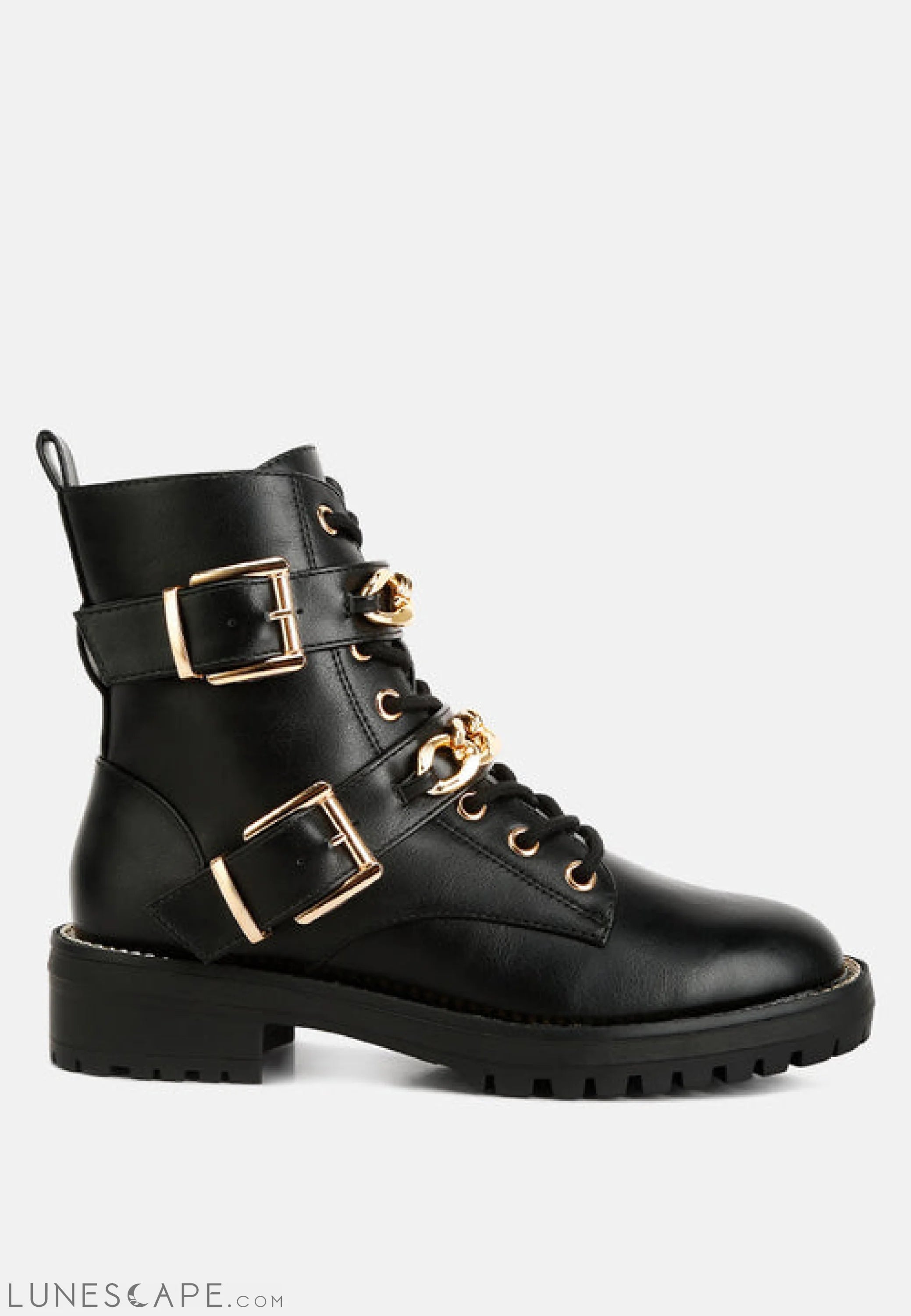 Billy Metal Chain Embellished Biker Boots LUNESCAPE