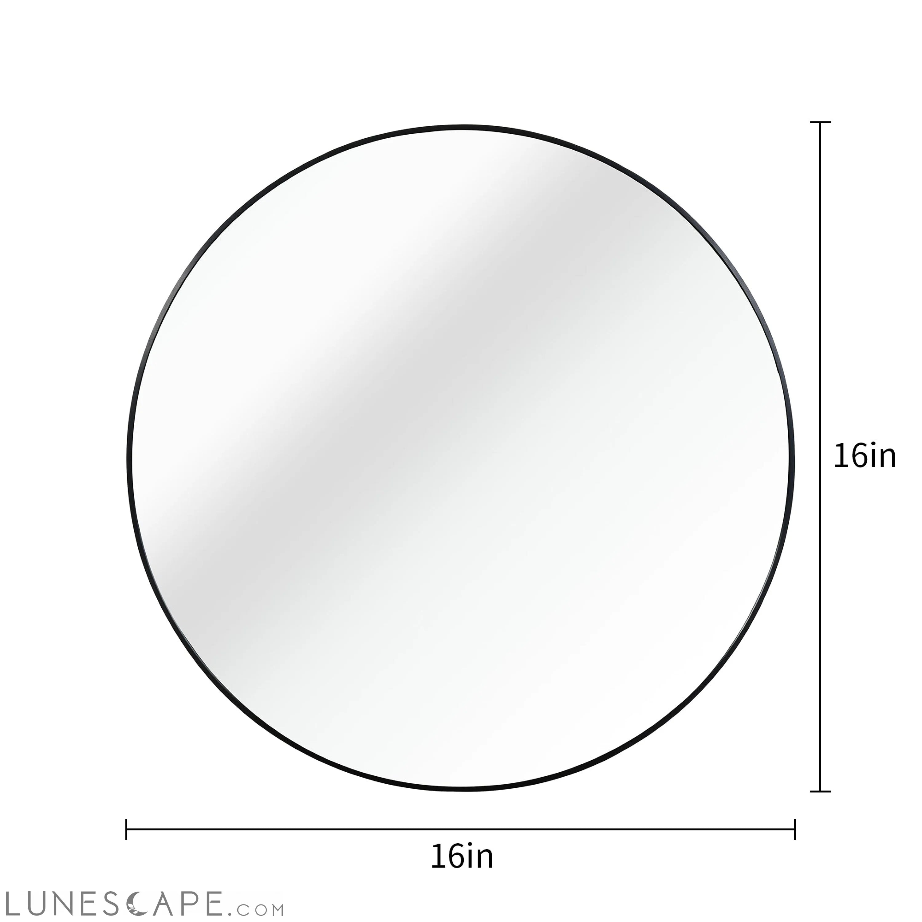 Black 16 Inch Metal Round Bathroom Mirror LUNESCAPE