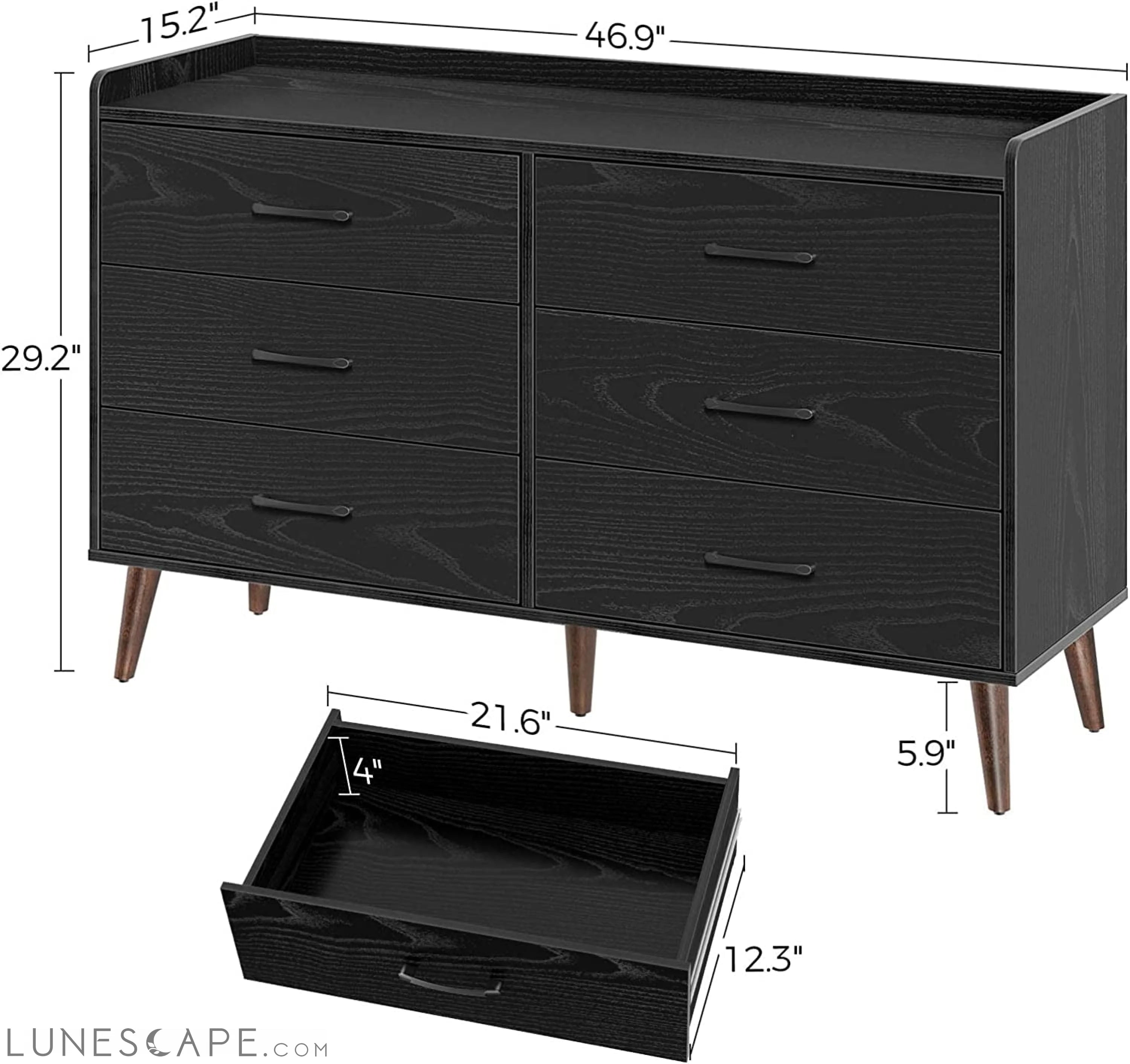 Black 6-Drawer Tool-Free Quick Install Dresser LUNESCAPE