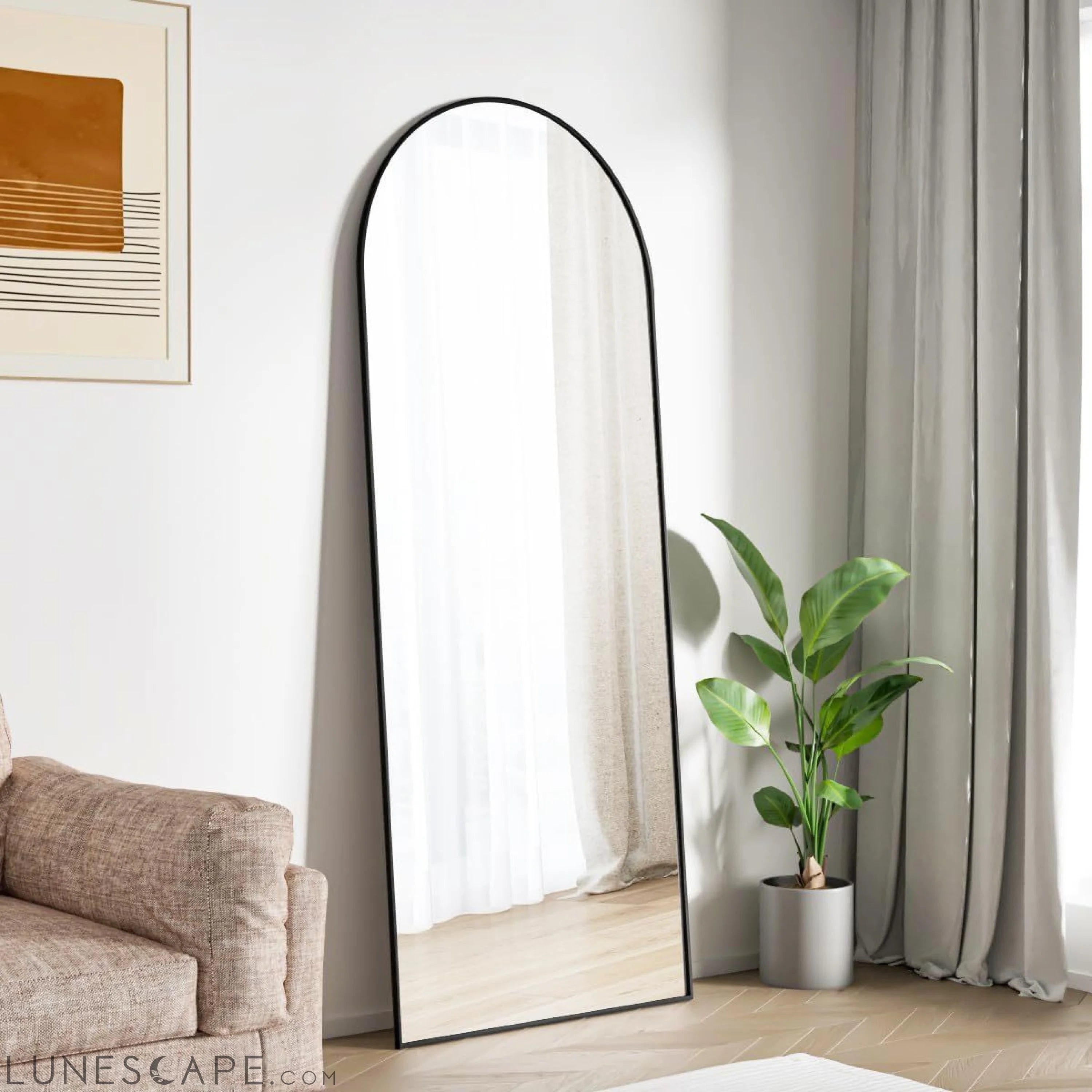 Black 63x20 inch metal arch stand full length mirror LUNESCAPE