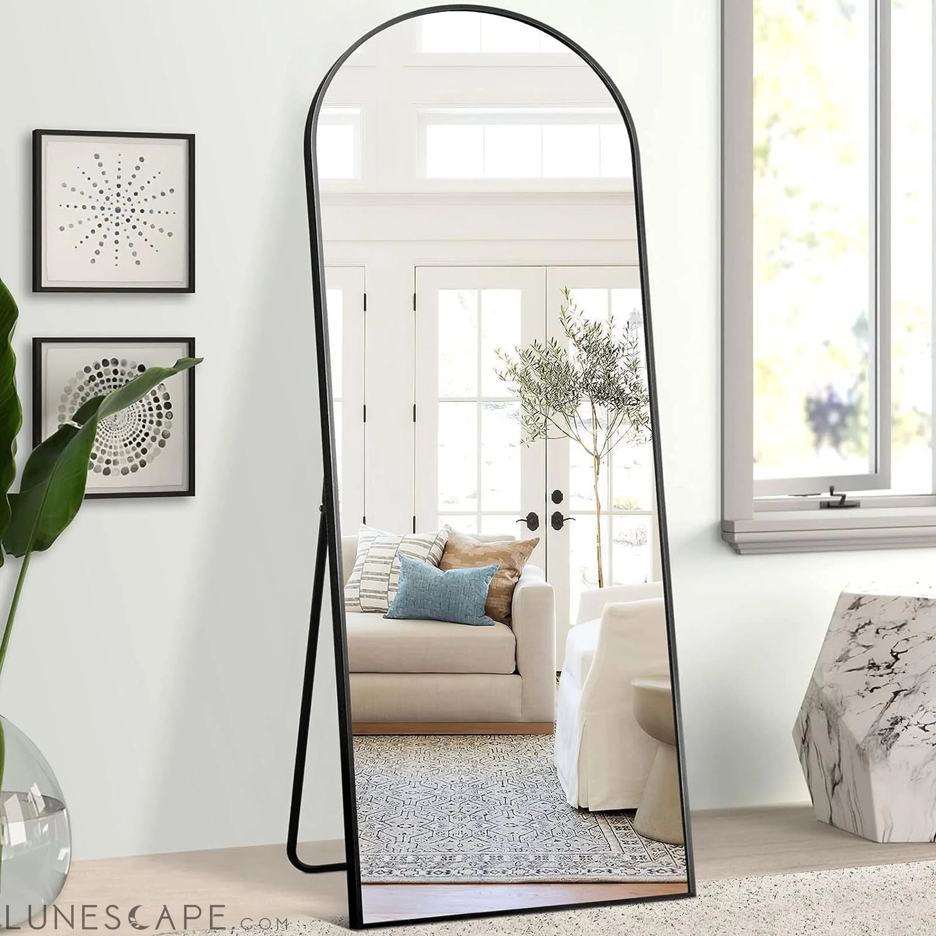 Black 63x20 inch metal arch stand full length mirror LUNESCAPE