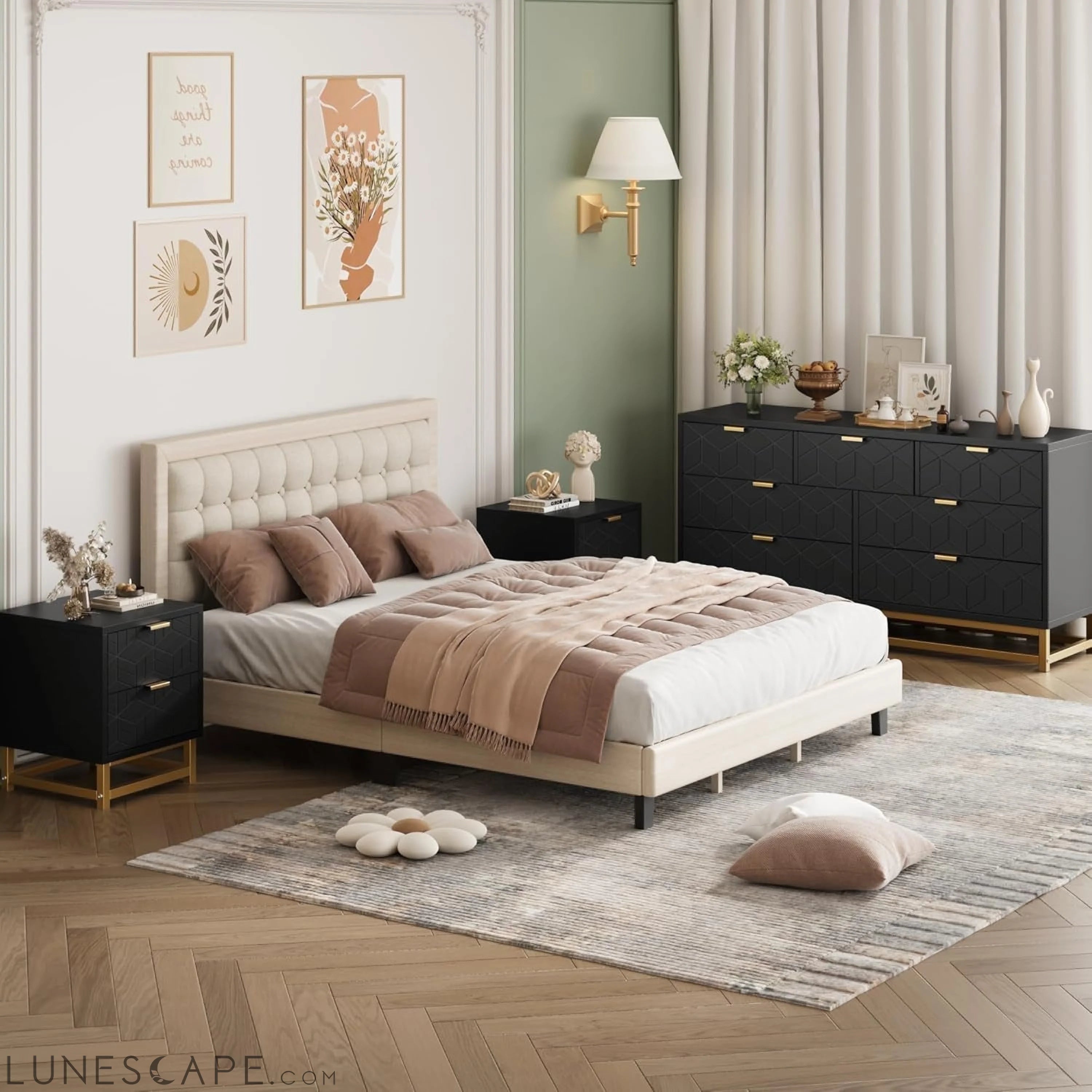 Black 7 Drawer Dresser for Bedroom, 53.5” Large Dresser with Metal LUNESCAPE