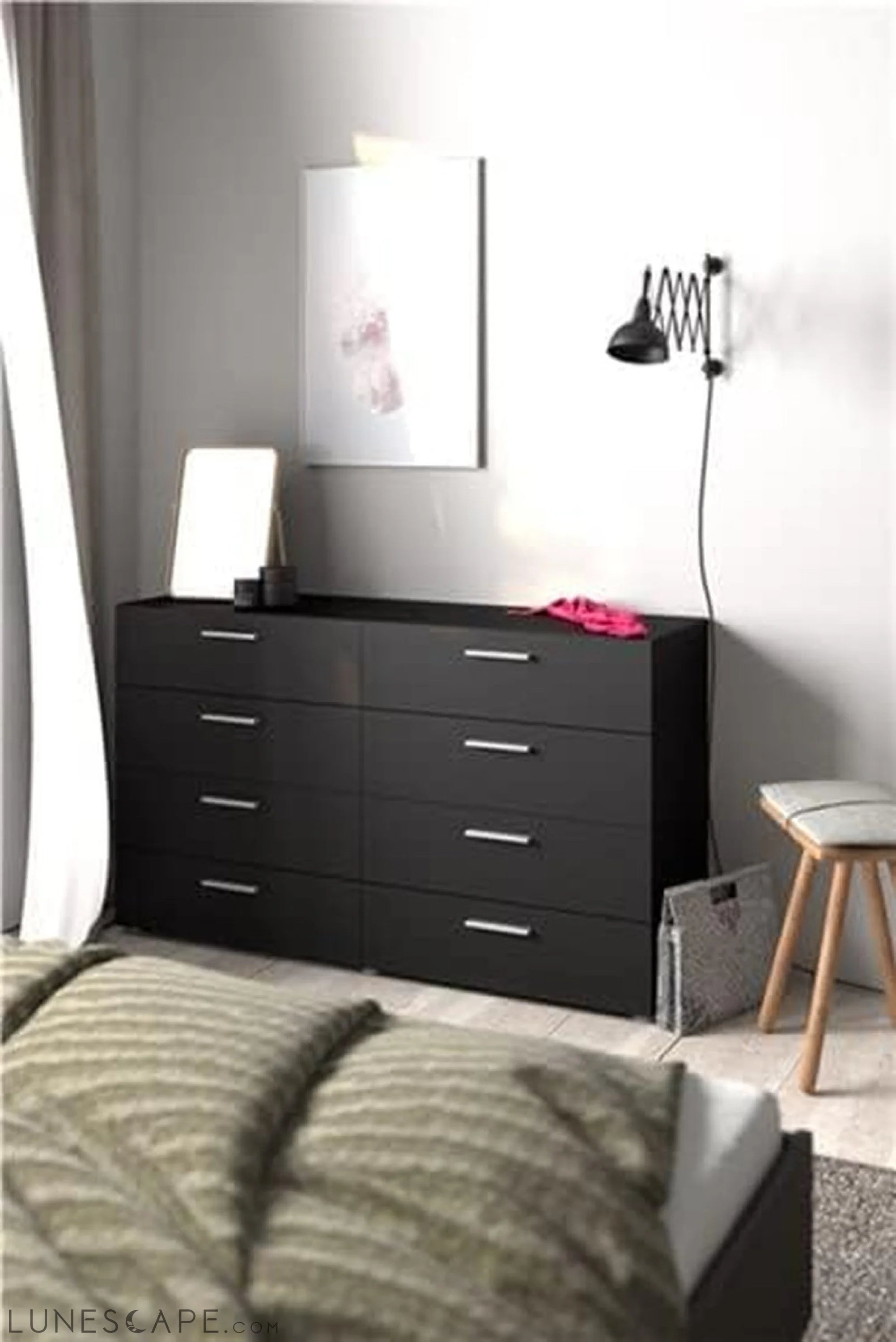 Black 8-Drawer Dresser for Bedroom LUNESCAPE