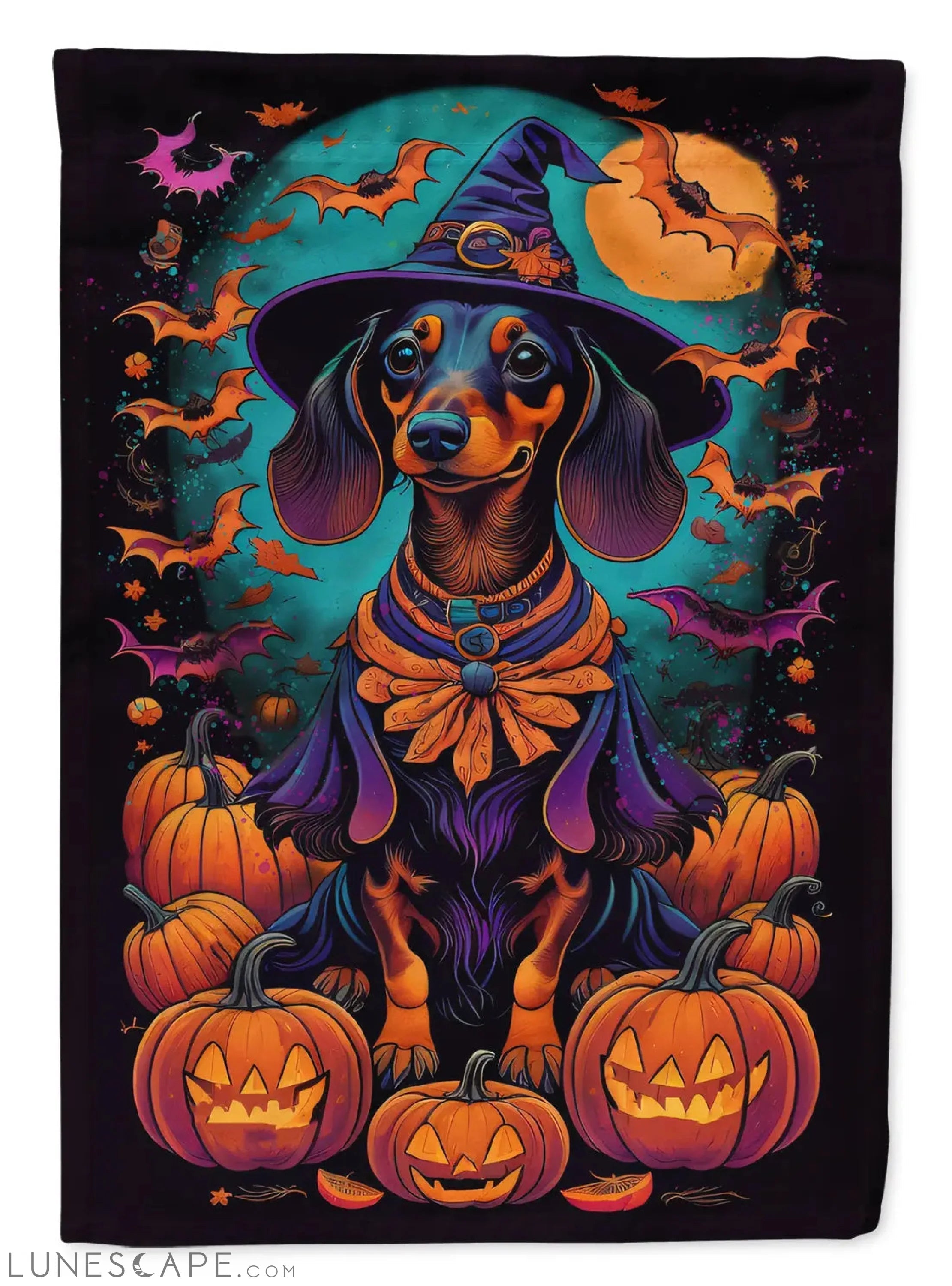 Black and Tan Dachshund Witchy Halloween Garden Flag LUNESCAPE